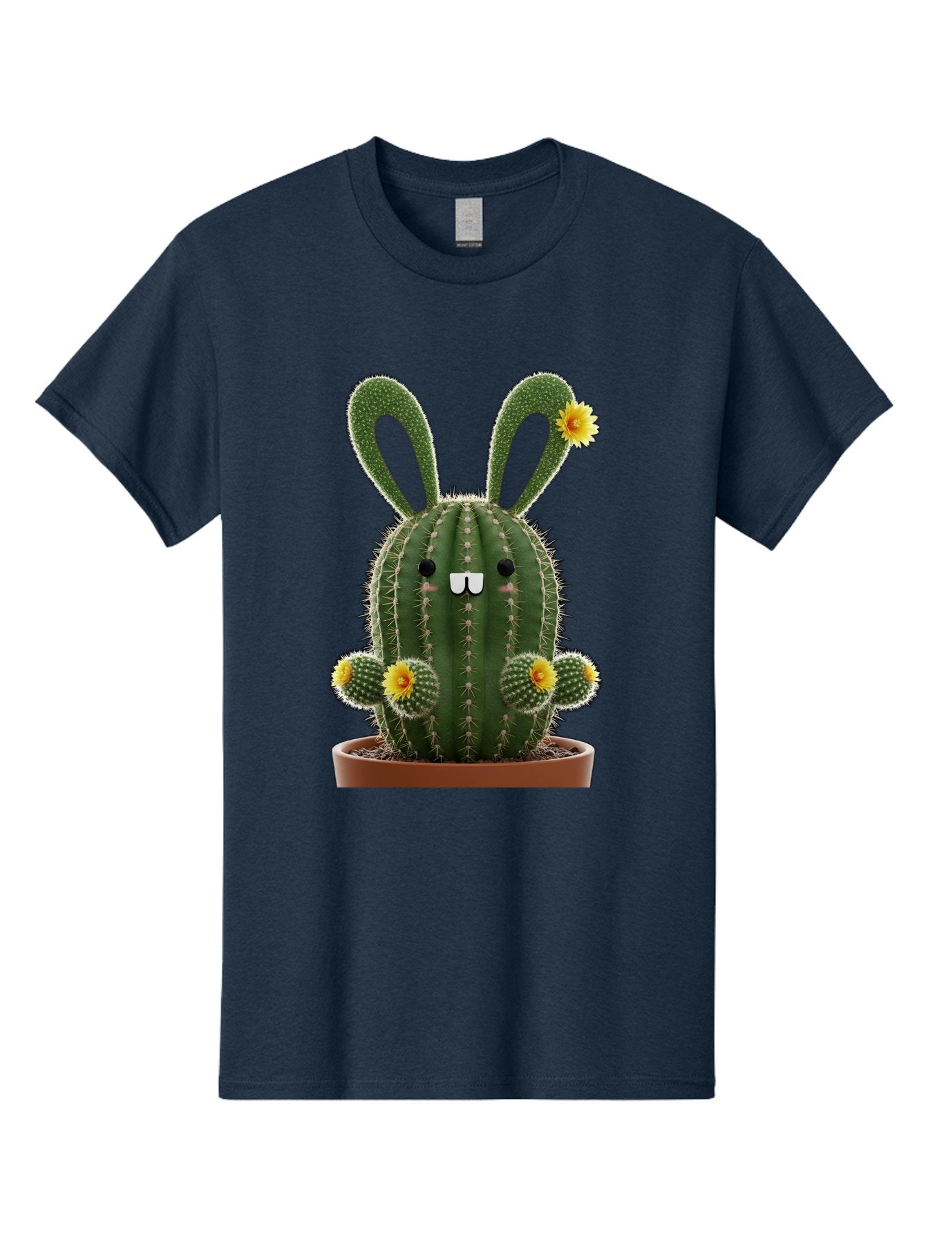 Cactus-Bunny Men'S Graphic Tee, 100% Cotton, Comfortable Casual Summer Wear, Machine Washable, Cartoon Cactus With Bunny Ears, Cute Cactus Character, Potted Cactus Plant, Funny Cactus Design, Blooming Cactus Flowers, Desert Flora, Bac731 11