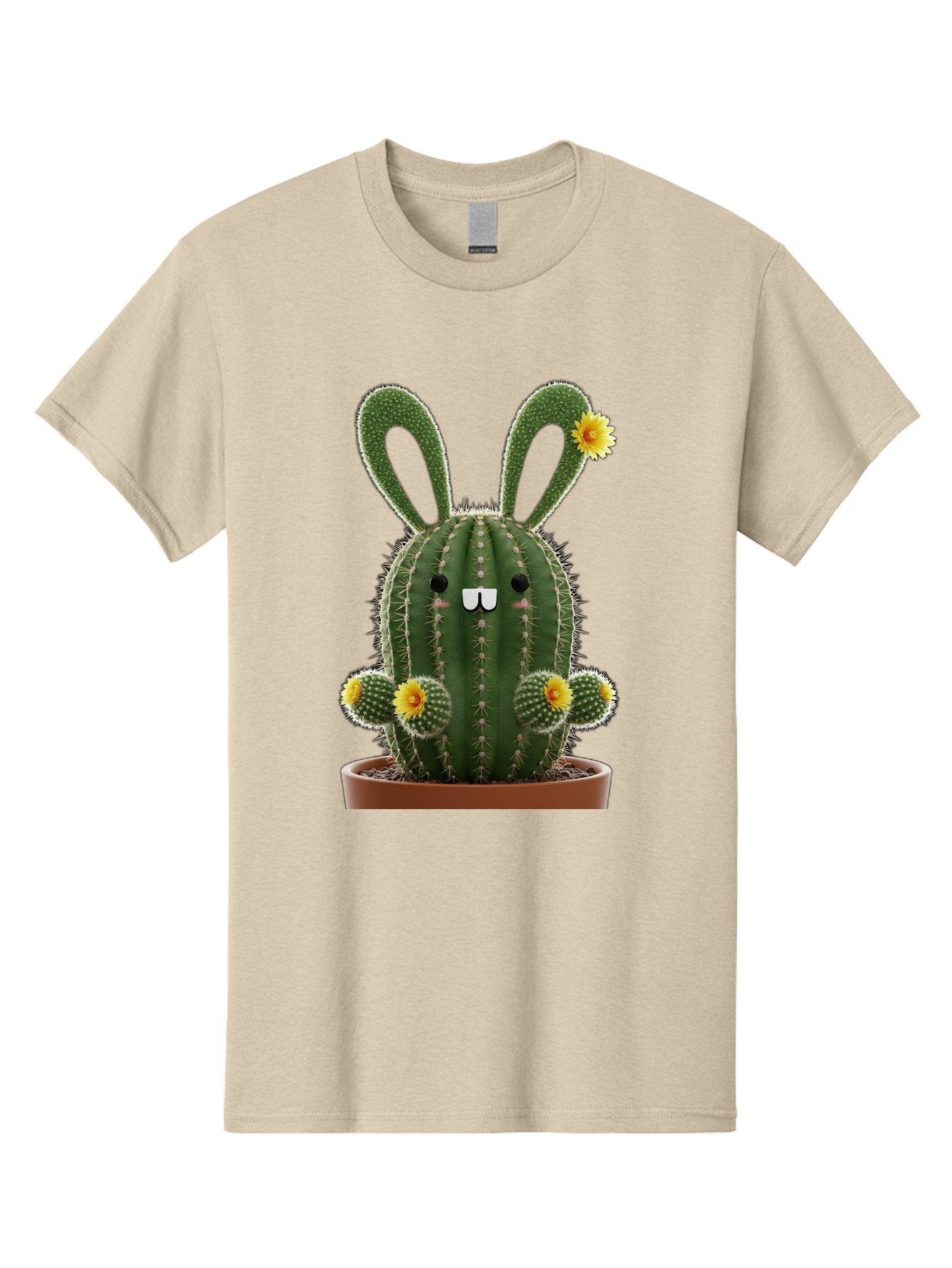 Cactus-Bunny Men'S Graphic Tee, 100% Cotton, Comfortable Casual Summer Wear, Machine Washable, Cartoon Cactus With Bunny Ears, Cute Cactus Character, Potted Cactus Plant, Funny Cactus Design, Blooming Cactus Flowers, Desert Flora, Bac731 15
