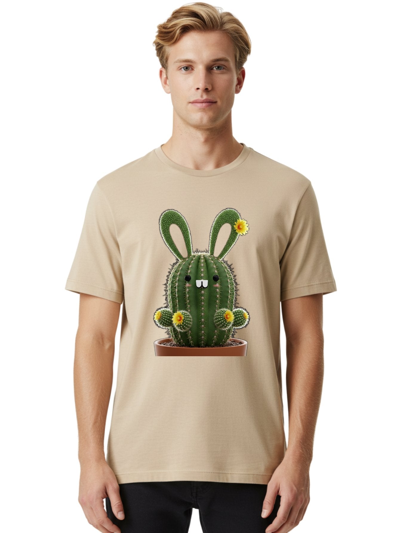 Cactus-Bunny Men'S Graphic Tee, 100% Cotton, Comfortable Casual Summer Wear, Machine Washable, Cartoon Cactus With Bunny Ears, Cute Cactus Character, Potted Cactus Plant, Funny Cactus Design, Blooming Cactus Flowers, Desert Flora, Bac731 30