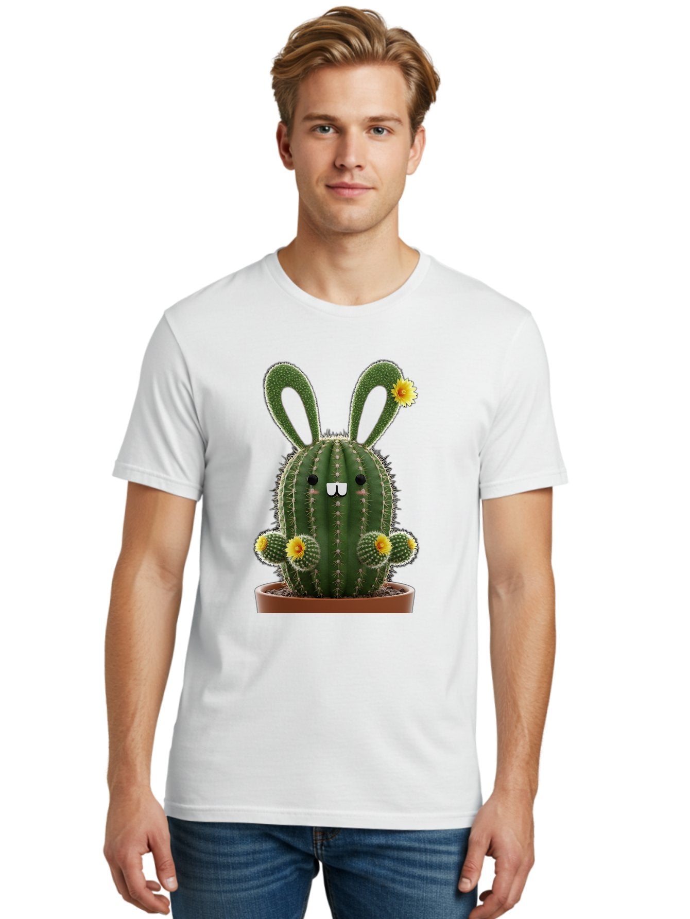 Cactus-Bunny Men'S Graphic Tee, 100% Cotton, Comfortable Casual Summer Wear, Machine Washable, Cartoon Cactus With Bunny Ears, Cute Cactus Character, Potted Cactus Plant, Funny Cactus Design, Blooming Cactus Flowers, Desert Flora, Bac731 29