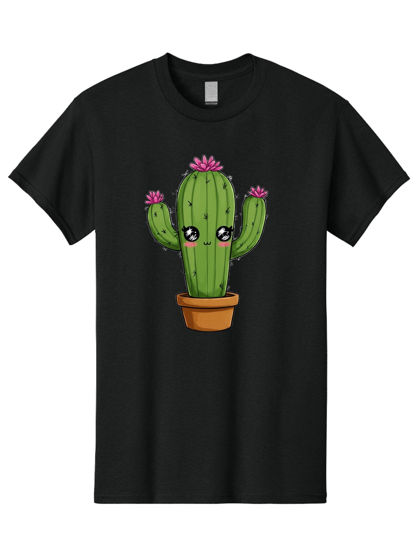 Cactus-Cartoon Men'S Graphic Tee, 100% Cotton, Comfortable Casual Summer Wear, Machine Washable, Cartoon Cactus, Pink Flowers, Terracotta Pot, Kawaii Style, Cute Desert Plant, Floral Cactus, Adorable Character Design, Succulent Illustration Bac732 10