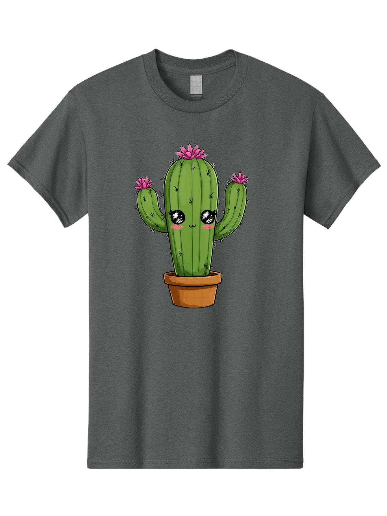 Cactus-Cartoon Men'S Graphic Tee, 100% Cotton, Comfortable Casual Summer Wear, Machine Washable, Cartoon Cactus, Pink Flowers, Terracotta Pot, Kawaii Style, Cute Desert Plant, Floral Cactus, Adorable Character Design, Succulent Illustration Bac732