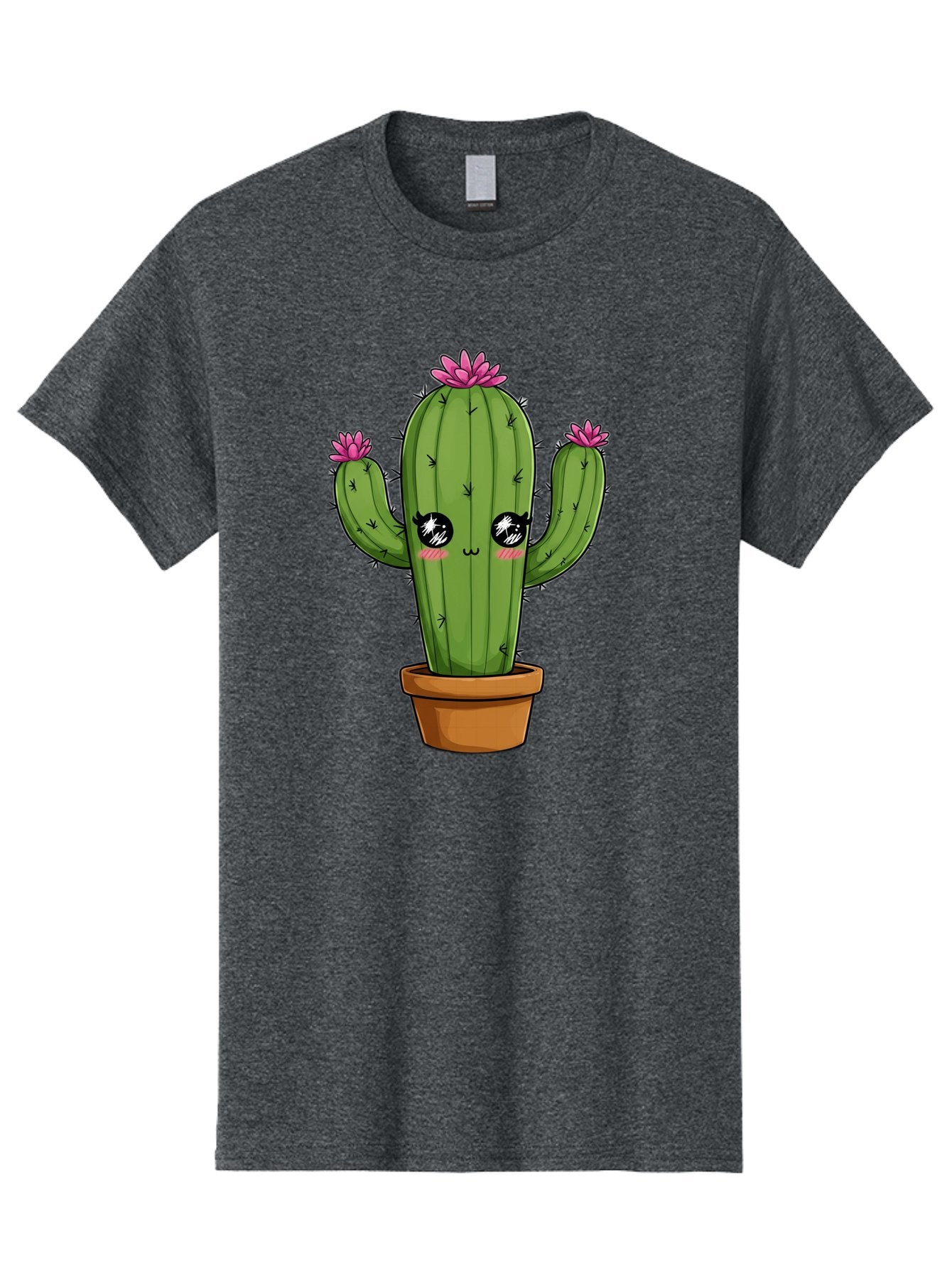 Cactus-Cartoon Men'S Graphic Tee, 100% Cotton, Comfortable Casual Summer Wear, Machine Washable, Cartoon Cactus, Pink Flowers, Terracotta Pot, Kawaii Style, Cute Desert Plant, Floral Cactus, Adorable Character Design, Succulent Illustration Bac732