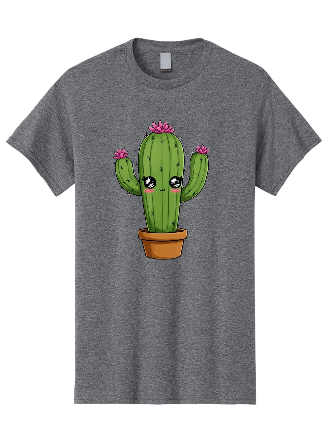 Cactus-Cartoon Men'S Graphic Tee, 100% Cotton, Comfortable Casual Summer Wear, Machine Washable, Cartoon Cactus, Pink Flowers, Terracotta Pot, Kawaii Style, Cute Desert Plant, Floral Cactus, Adorable Character Design, Succulent Illustration Bac732 3