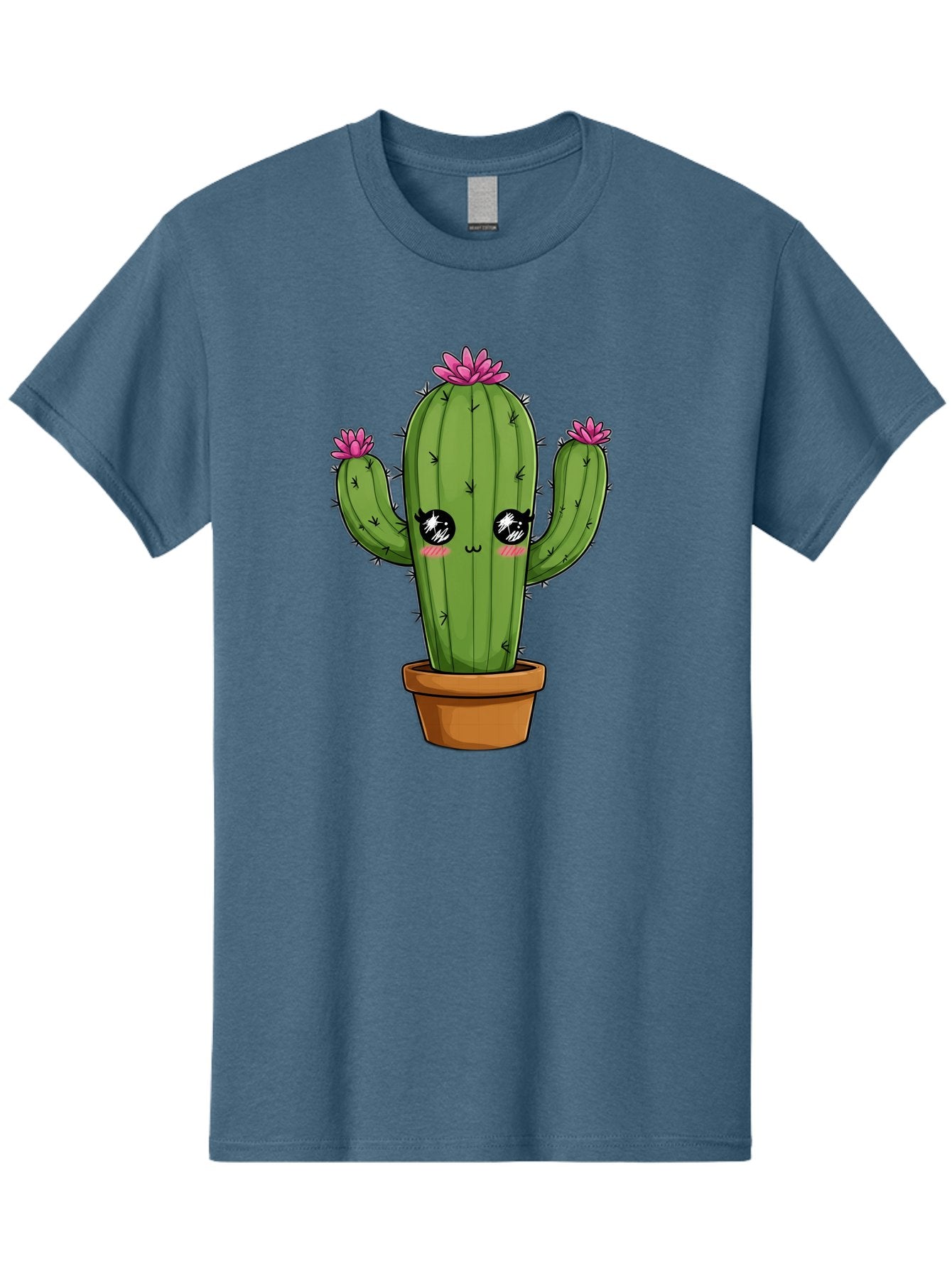 Cactus-Cartoon Men'S Graphic Tee, 100% Cotton, Comfortable Casual Summer Wear, Machine Washable, Cartoon Cactus, Pink Flowers, Terracotta Pot, Kawaii Style, Cute Desert Plant, Floral Cactus, Adorable Character Design, Succulent Illustration Bac732 11