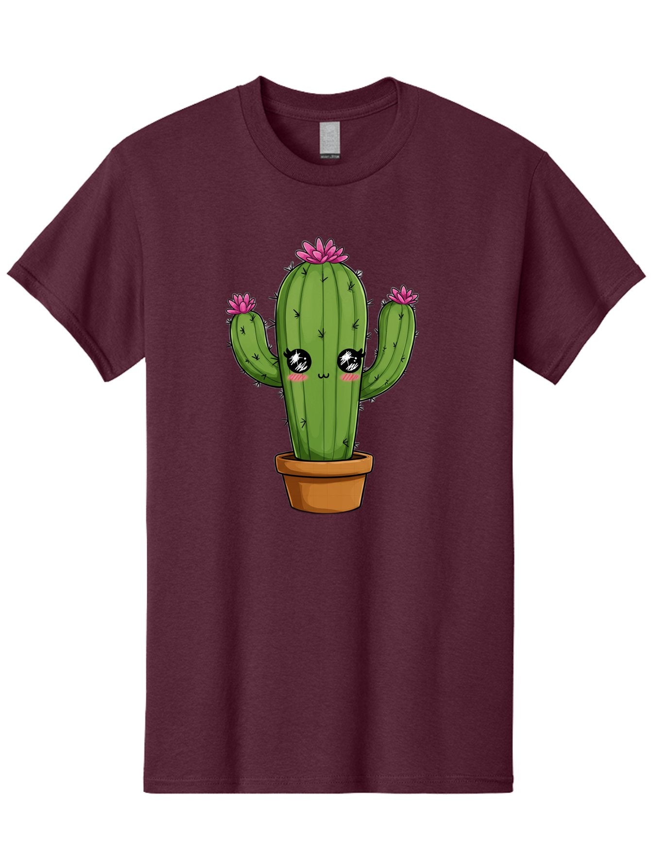 Cactus-Cartoon Men'S Graphic Tee, 100% Cotton, Comfortable Casual Summer Wear, Machine Washable, Cartoon Cactus, Pink Flowers, Terracotta Pot, Kawaii Style, Cute Desert Plant, Floral Cactus, Adorable Character Design, Succulent Illustration Bac732 9