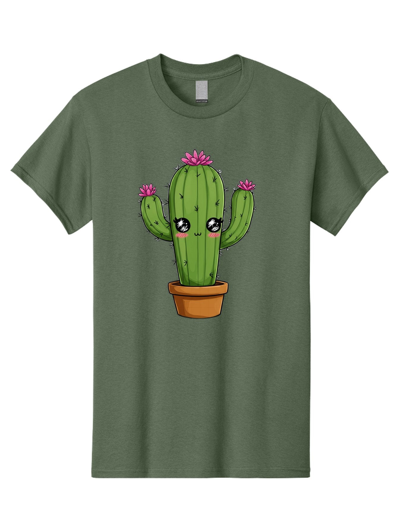 Cactus-Cartoon Men'S Graphic Tee, 100% Cotton, Comfortable Casual Summer Wear, Machine Washable, Cartoon Cactus, Pink Flowers, Terracotta Pot, Kawaii Style, Cute Desert Plant, Floral Cactus, Adorable Character Design, Succulent Illustration Bac732 15