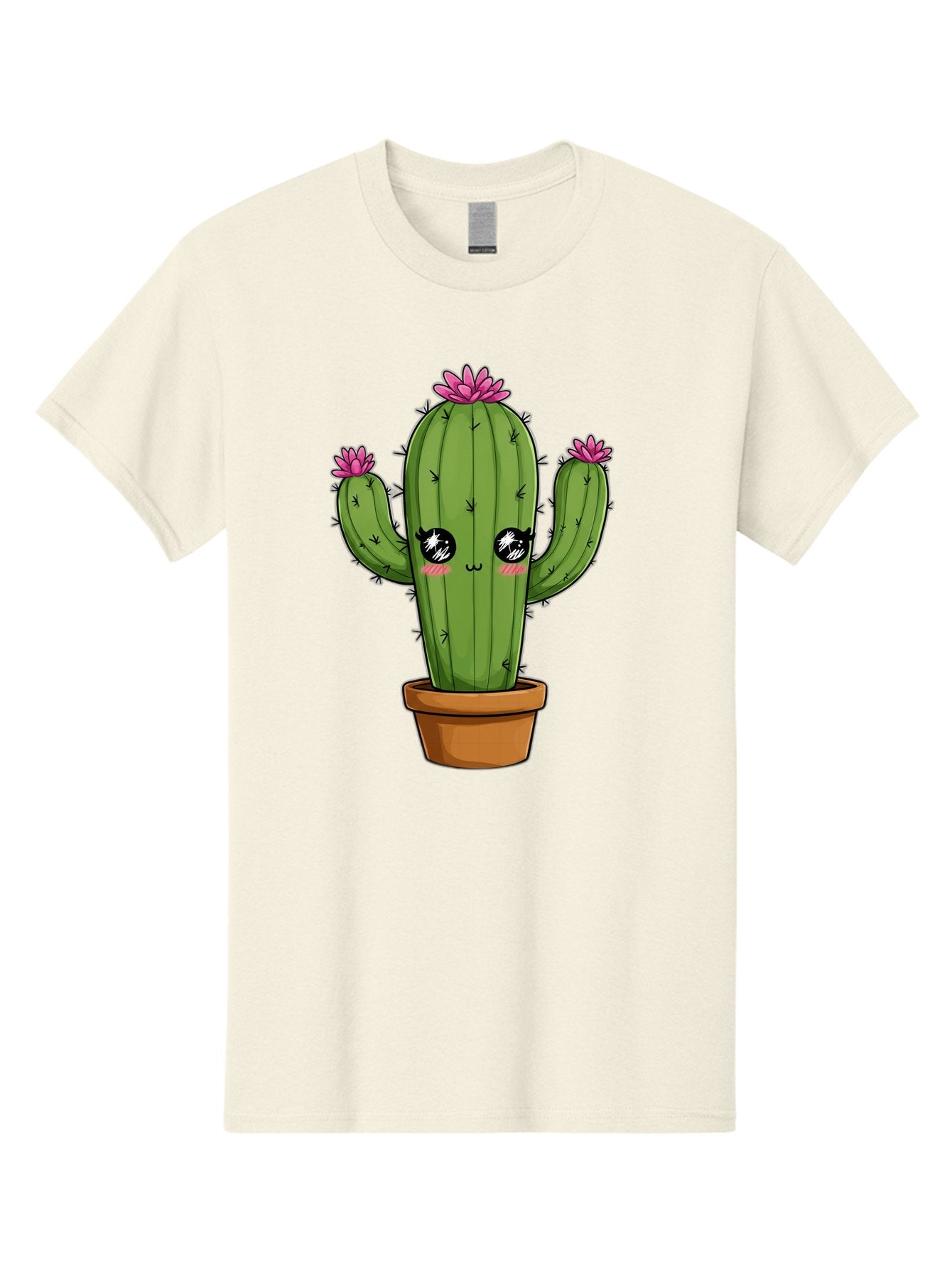 Cactus-Cartoon Men'S Graphic Tee, 100% Cotton, Comfortable Casual Summer Wear, Machine Washable, Cartoon Cactus, Pink Flowers, Terracotta Pot, Kawaii Style, Cute Desert Plant, Floral Cactus, Adorable Character Design, Succulent Illustration Bac732 14