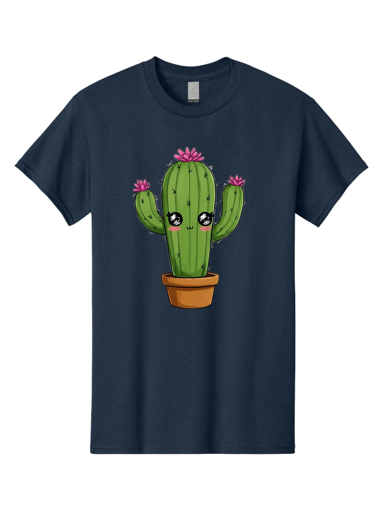 Cactus-Cartoon Men'S Graphic Tee, 100% Cotton, Comfortable Casual Summer Wear, Machine Washable, Cartoon Cactus, Pink Flowers, Terracotta Pot, Kawaii Style, Cute Desert Plant, Floral Cactus, Adorable Character Design, Succulent Illustration Bac732 6