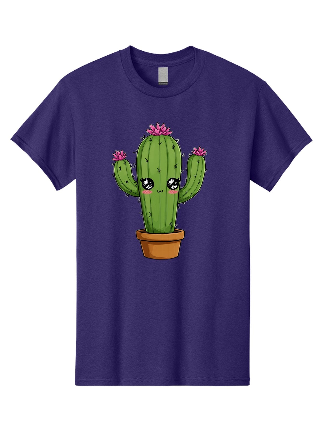 Cactus-Cartoon Men'S Graphic Tee, 100% Cotton, Comfortable Casual Summer Wear, Machine Washable, Cartoon Cactus, Pink Flowers, Terracotta Pot, Kawaii Style, Cute Desert Plant, Floral Cactus, Adorable Character Design, Succulent Illustration Bac732 4