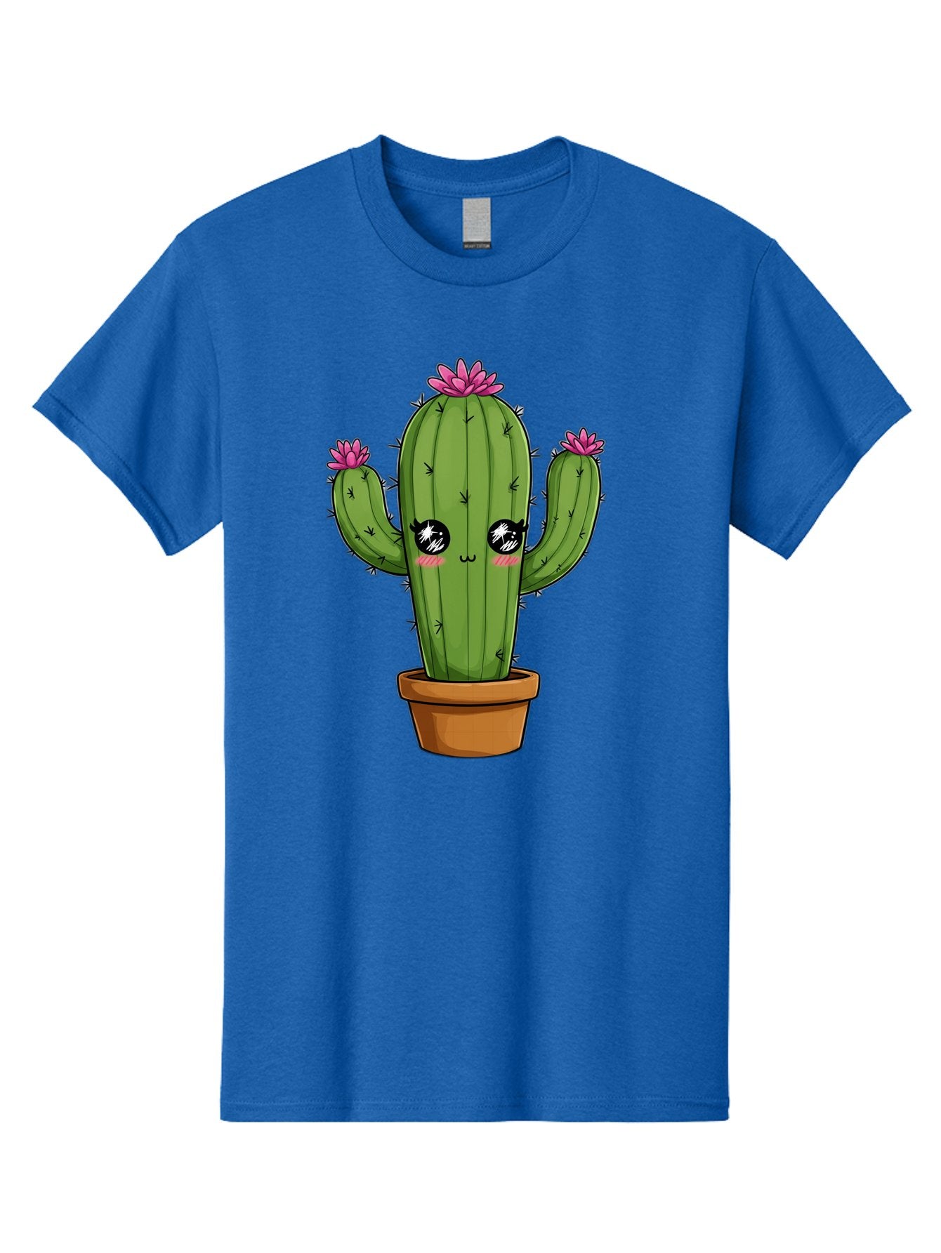 Cactus-Cartoon Men'S Graphic Tee, 100% Cotton, Comfortable Casual Summer Wear, Machine Washable, Cartoon Cactus, Pink Flowers, Terracotta Pot, Kawaii Style, Cute Desert Plant, Floral Cactus, Adorable Character Design, Succulent Illustration Bac732 12