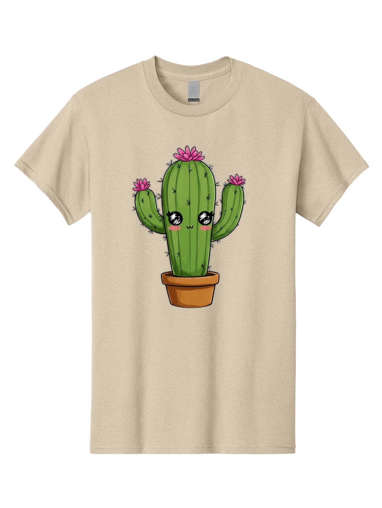 Cactus-Cartoon Men'S Graphic Tee, 100% Cotton, Comfortable Casual Summer Wear, Machine Washable, Cartoon Cactus, Pink Flowers, Terracotta Pot, Kawaii Style, Cute Desert Plant, Floral Cactus, Adorable Character Design, Succulent Illustration Bac732 5