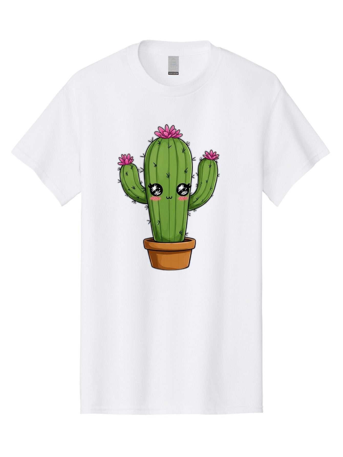Cactus-Cartoon Men'S Graphic Tee, 100% Cotton, Comfortable Casual Summer Wear, Machine Washable, Cartoon Cactus, Pink Flowers, Terracotta Pot, Kawaii Style, Cute Desert Plant, Floral Cactus, Adorable Character Design, Succulent Illustration Bac732 8