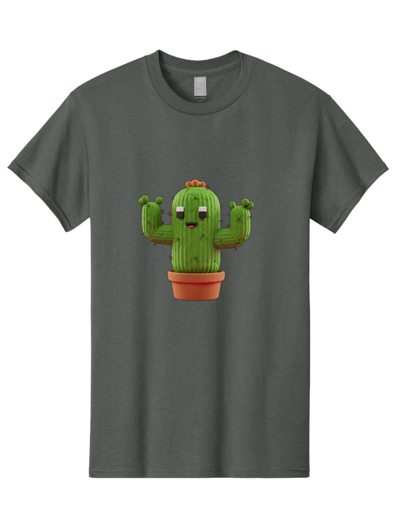 Cactus-Character-1 Men'S Graphic Tee, 100% Cotton, Comfortable Casual Summer Wear, Machine Washable, Cartoon Cactus, Potted Plant, Green Succulent, Anthropomorphic Character, Funny Face, 3D Illustration, Cute Design, Quirky Character, Bac733 11