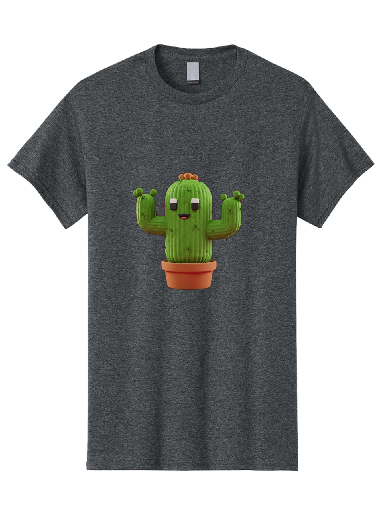 Cactus-Character-1 Men'S Graphic Tee, 100% Cotton, Comfortable Casual Summer Wear, Machine Washable, Cartoon Cactus, Potted Plant, Green Succulent, Anthropomorphic Character, Funny Face, 3D Illustration, Cute Design, Quirky Character, Bac733 15