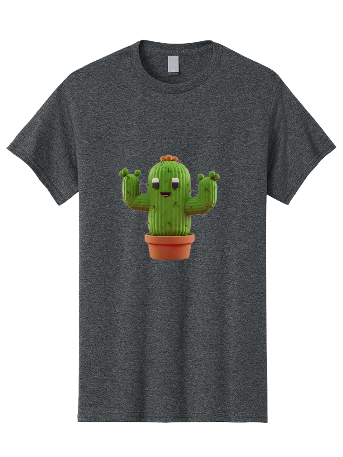 Cactus-Character-1 Men'S Graphic Tee, 100% Cotton, Comfortable Casual Summer Wear, Machine Washable, Cartoon Cactus, Potted Plant, Green Succulent, Anthropomorphic Character, Funny Face, 3D Illustration, Cute Design, Quirky Character, Bac733