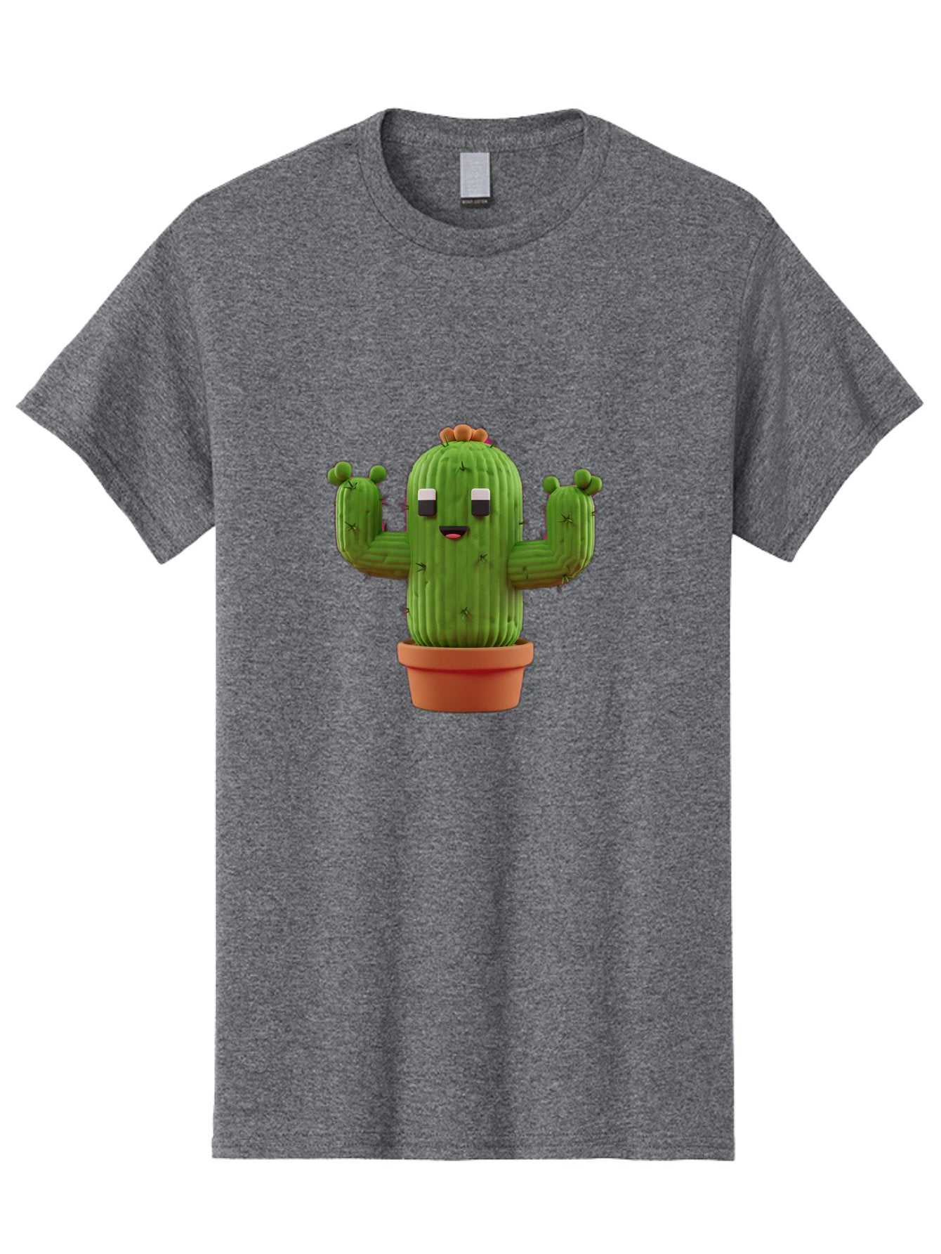 Cactus-Character-1 Men'S Graphic Tee, 100% Cotton, Comfortable Casual Summer Wear, Machine Washable, Cartoon Cactus, Potted Plant, Green Succulent, Anthropomorphic Character, Funny Face, 3D Illustration, Cute Design, Quirky Character, Bac733
