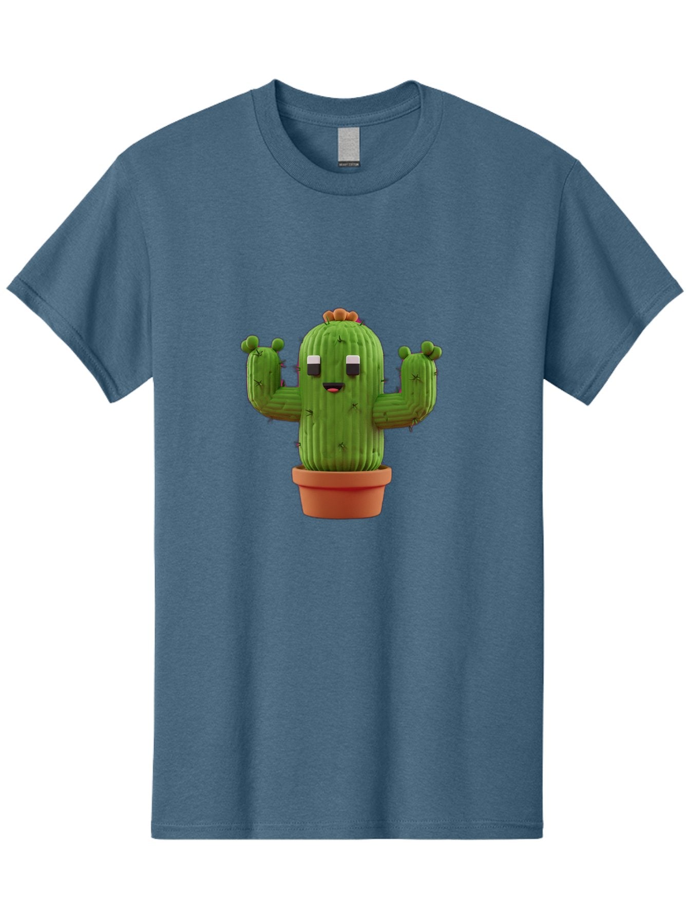 Cactus-Character-1 Men'S Graphic Tee, 100% Cotton, Comfortable Casual Summer Wear, Machine Washable, Cartoon Cactus, Potted Plant, Green Succulent, Anthropomorphic Character, Funny Face, 3D Illustration, Cute Design, Quirky Character, Bac733 6