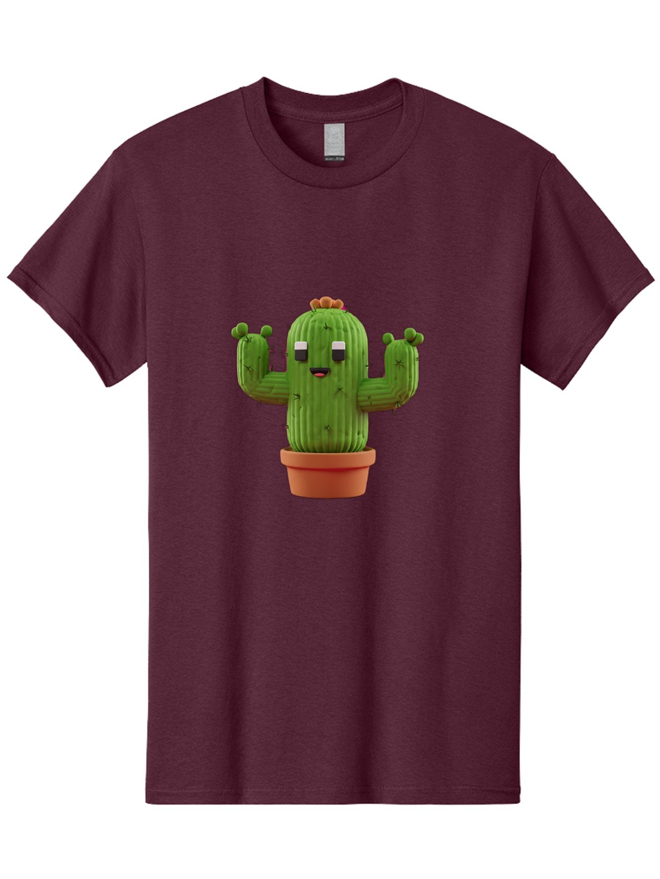 Cactus-Character-1 Men'S Graphic Tee, 100% Cotton, Comfortable Casual Summer Wear, Machine Washable, Cartoon Cactus, Potted Plant, Green Succulent, Anthropomorphic Character, Funny Face, 3D Illustration, Cute Design, Quirky Character, Bac733 14
