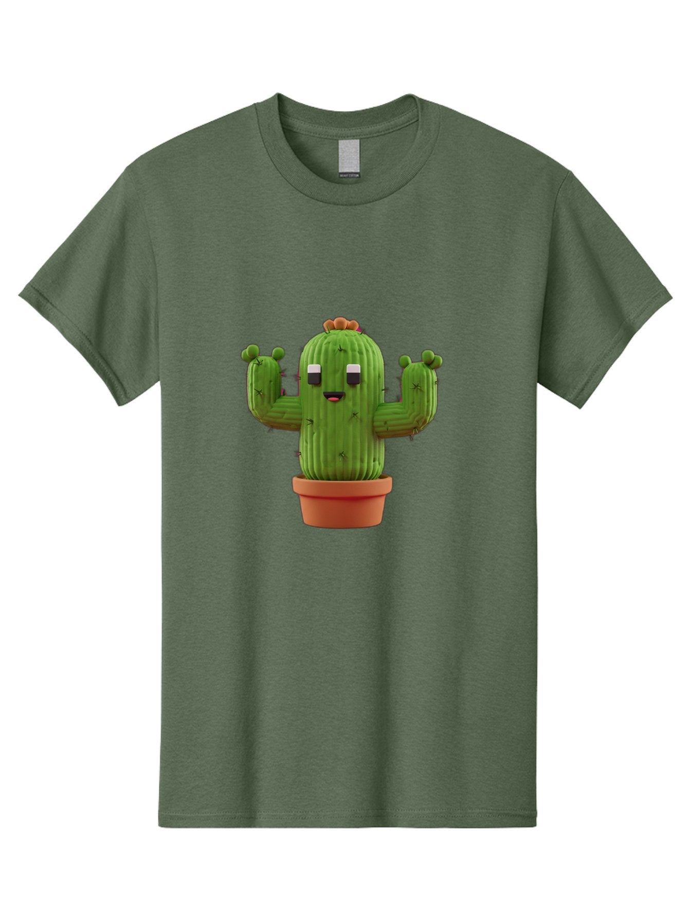 Cactus-Character-1 Men'S Graphic Tee, 100% Cotton, Comfortable Casual Summer Wear, Machine Washable, Cartoon Cactus, Potted Plant, Green Succulent, Anthropomorphic Character, Funny Face, 3D Illustration, Cute Design, Quirky Character, Bac733 12