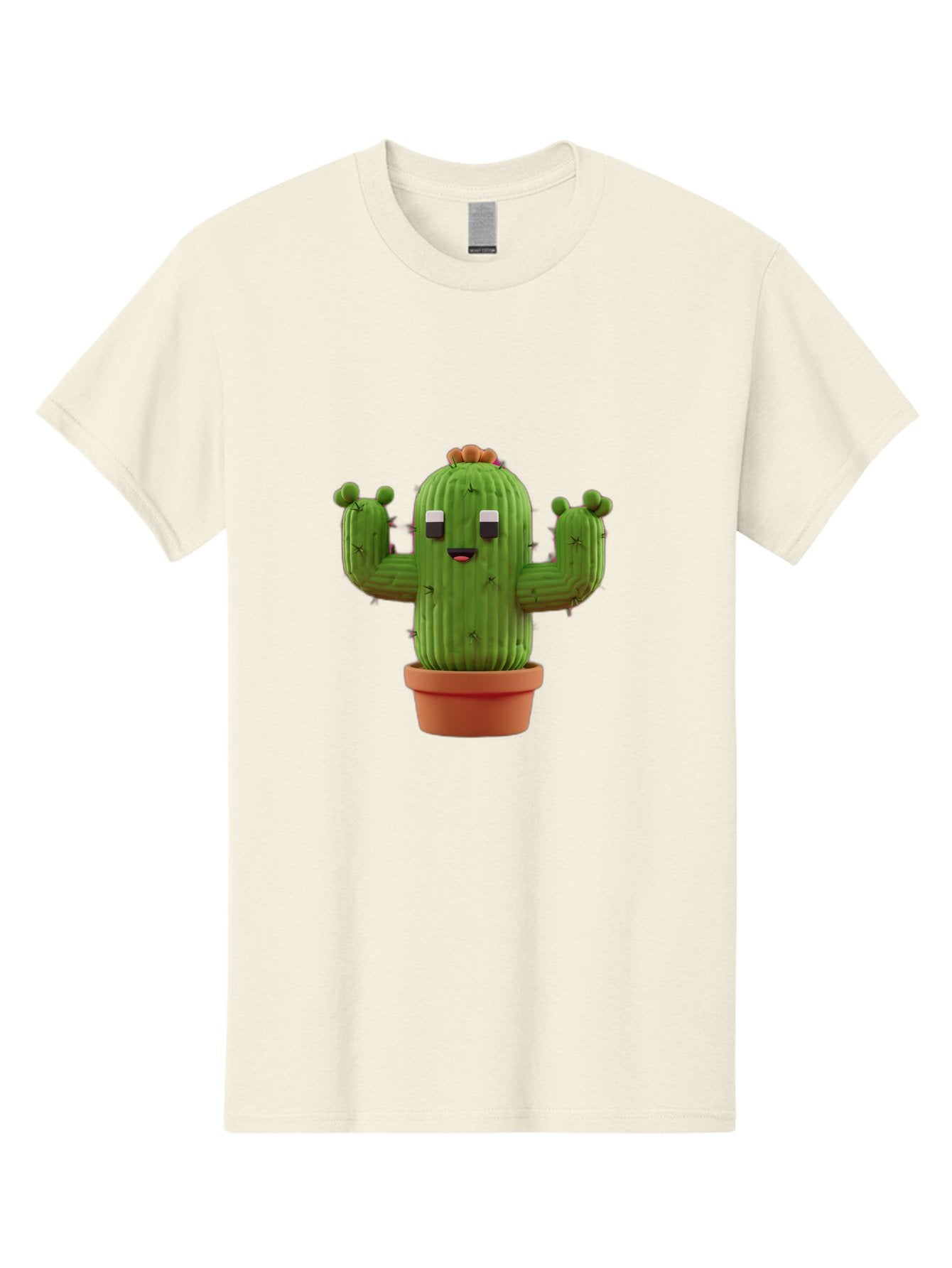 Cactus-Character-1 Men'S Graphic Tee, 100% Cotton, Comfortable Casual Summer Wear, Machine Washable, Cartoon Cactus, Potted Plant, Green Succulent, Anthropomorphic Character, Funny Face, 3D Illustration, Cute Design, Quirky Character, Bac733 5