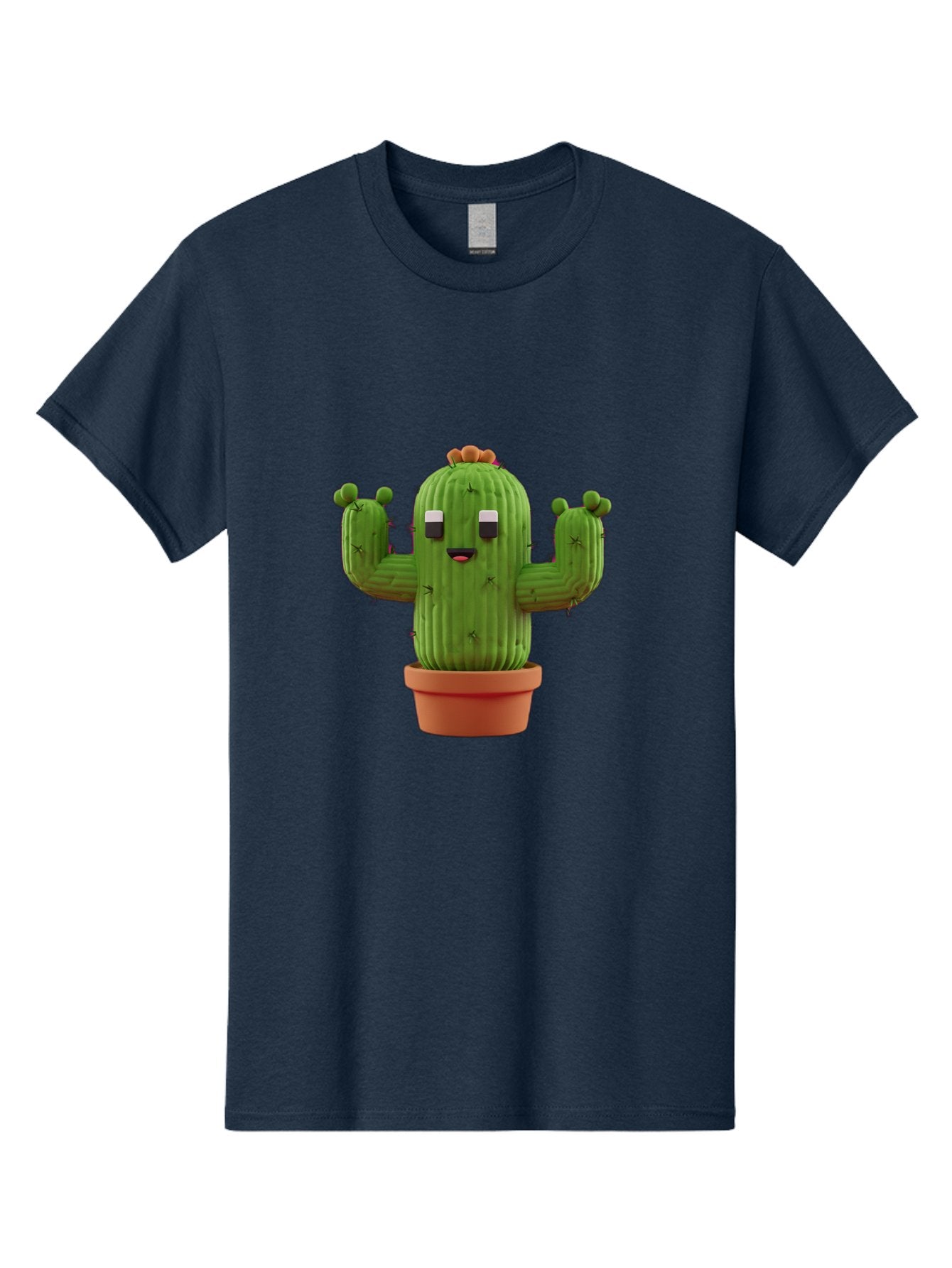 Cactus-Character-1 Men'S Graphic Tee, 100% Cotton, Comfortable Casual Summer Wear, Machine Washable, Cartoon Cactus, Potted Plant, Green Succulent, Anthropomorphic Character, Funny Face, 3D Illustration, Cute Design, Quirky Character, Bac733 3