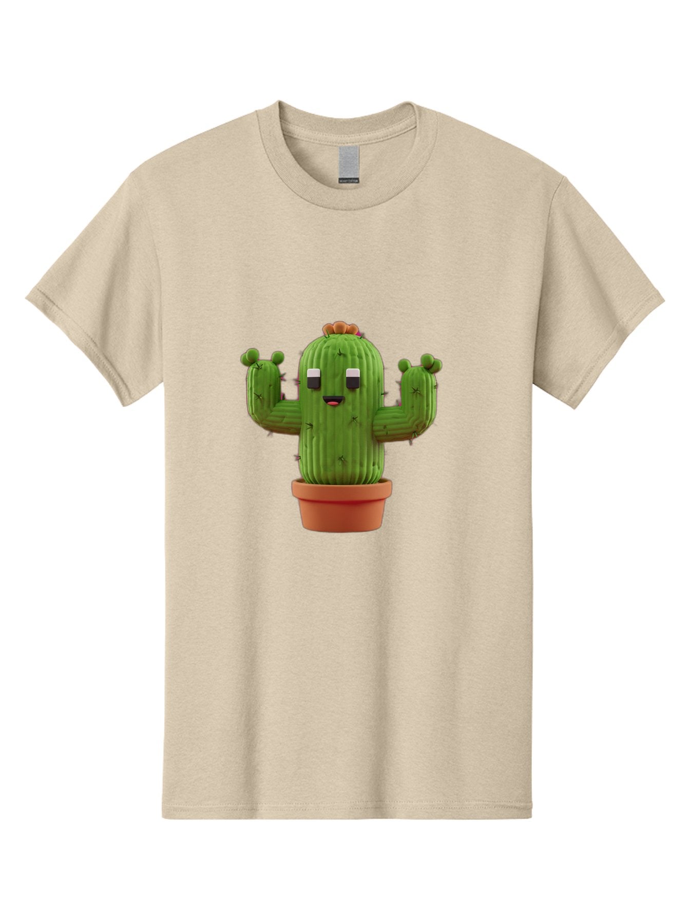 Cactus-Character-1 Men'S Graphic Tee, 100% Cotton, Comfortable Casual Summer Wear, Machine Washable, Cartoon Cactus, Potted Plant, Green Succulent, Anthropomorphic Character, Funny Face, 3D Illustration, Cute Design, Quirky Character, Bac733 7