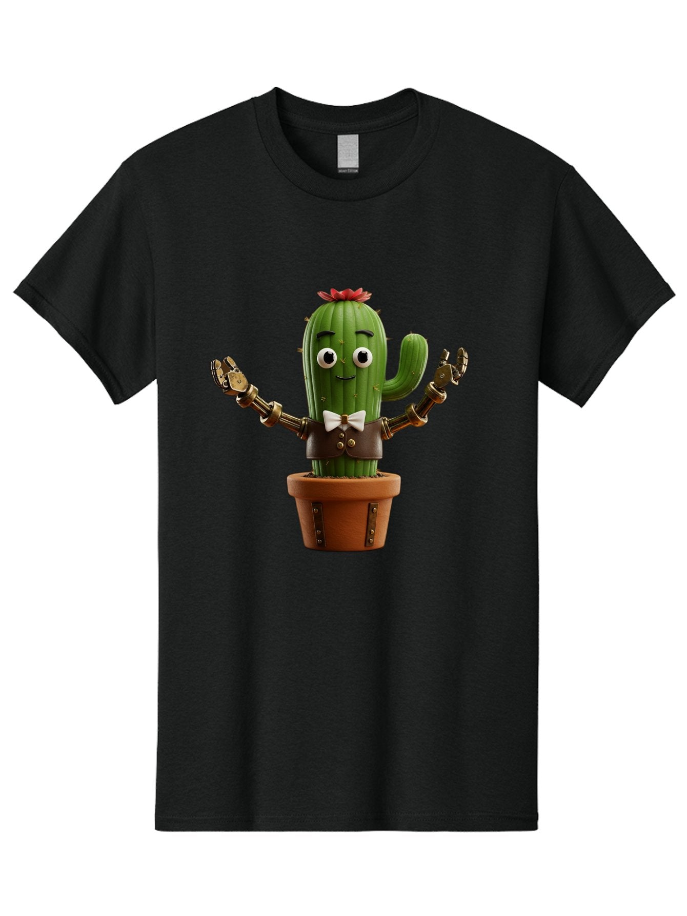 Cactus-Character-2 Men'S Graphic Tee, 100% Cotton, Comfortable Casual Summer Wear, Machine Washable, Cartoon Cactus, Robotic Arms, Potted Plant, Funny Character, Cute Design, Animated Character, Cactus In Pot, Robot Cactus, Comedic Relief, Bac734