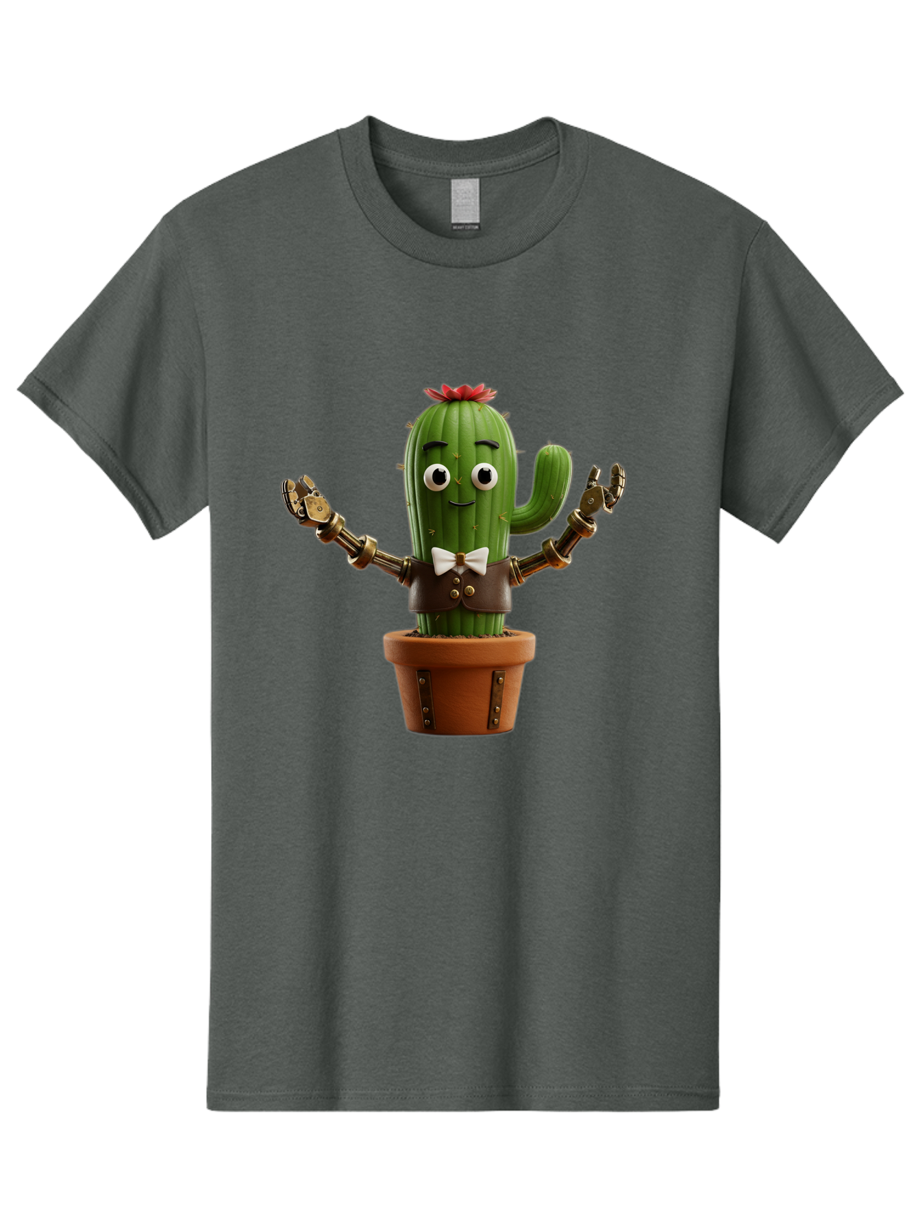Cactus-Character-2 Men'S Graphic Tee, 100% Cotton, Comfortable Casual Summer Wear, Machine Washable, Cartoon Cactus, Robotic Arms, Potted Plant, Funny Character, Cute Design, Animated Character, Cactus In Pot, Robot Cactus, Comedic Relief, Bac734