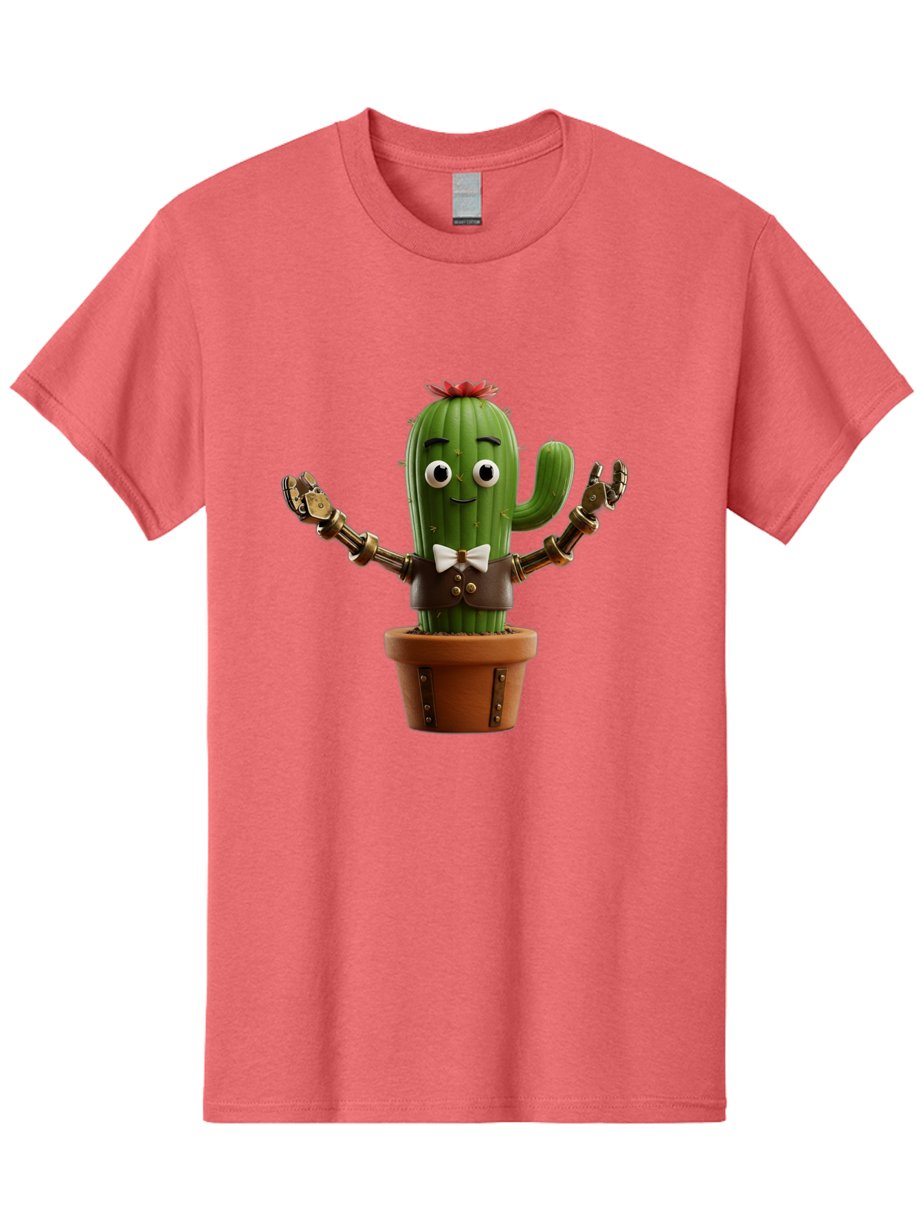 Cactus-Character-2 Men'S Graphic Tee, 100% Cotton, Comfortable Casual Summer Wear, Machine Washable, Cartoon Cactus, Robotic Arms, Potted Plant, Funny Character, Cute Design, Animated Character, Cactus In Pot, Robot Cactus, Comedic Relief, Bac734 7