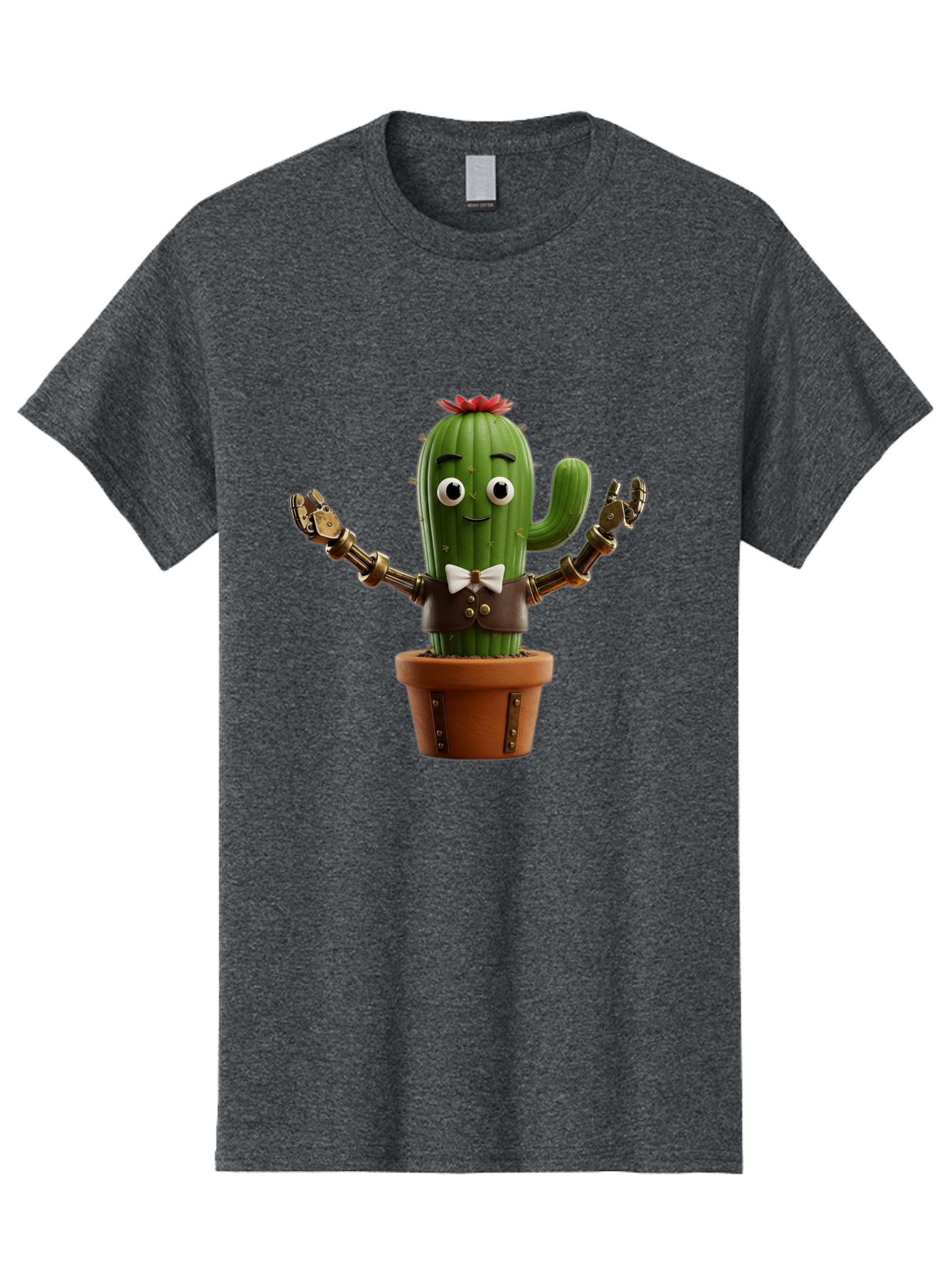 Cactus-Character-2 Men'S Graphic Tee, 100% Cotton, Comfortable Casual Summer Wear, Machine Washable, Cartoon Cactus, Robotic Arms, Potted Plant, Funny Character, Cute Design, Animated Character, Cactus In Pot, Robot Cactus, Comedic Relief, Bac734