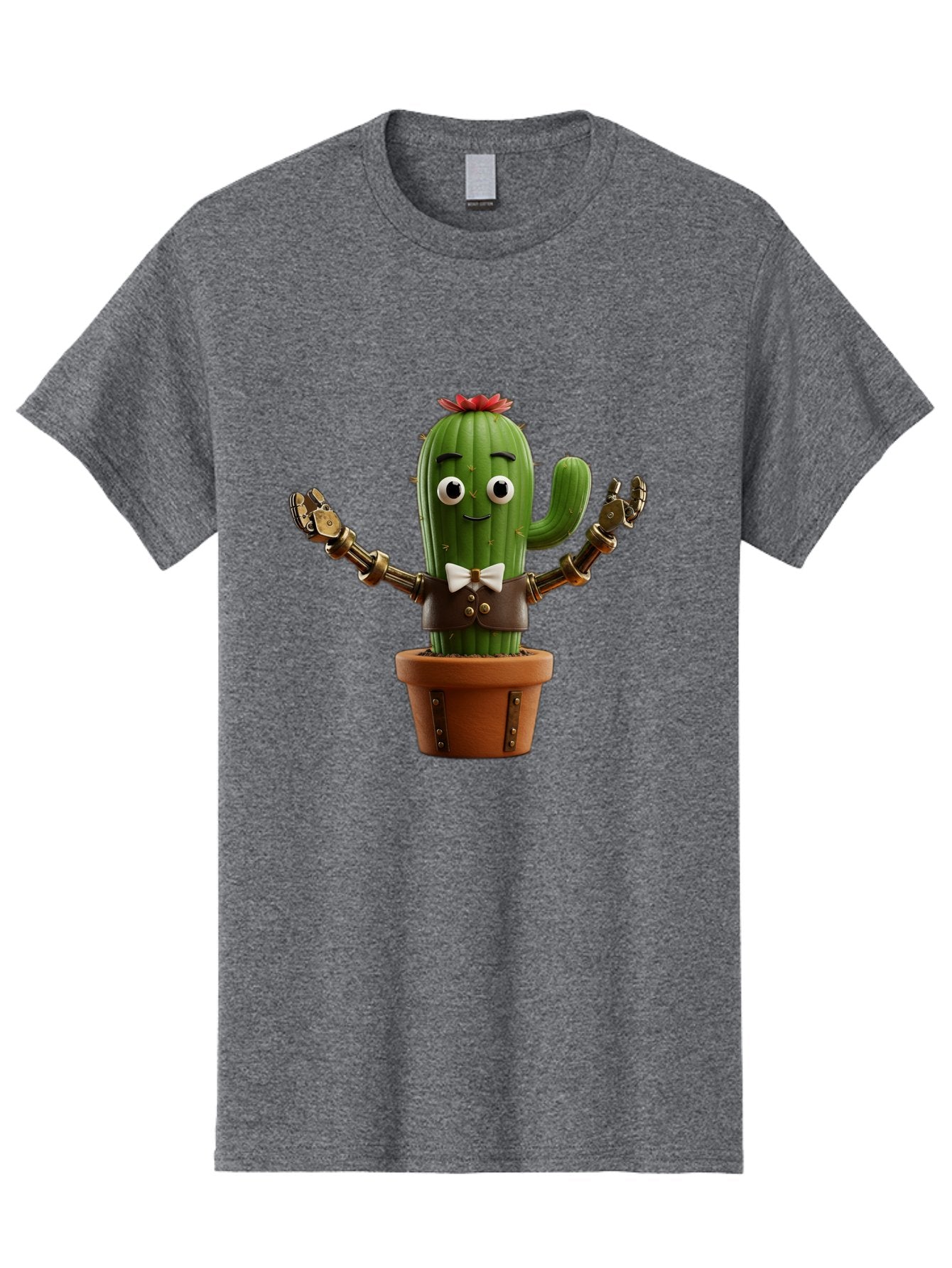 Cactus-Character-2 Men'S Graphic Tee, 100% Cotton, Comfortable Casual Summer Wear, Machine Washable, Cartoon Cactus, Robotic Arms, Potted Plant, Funny Character, Cute Design, Animated Character, Cactus In Pot, Robot Cactus, Comedic Relief, Bac734 7