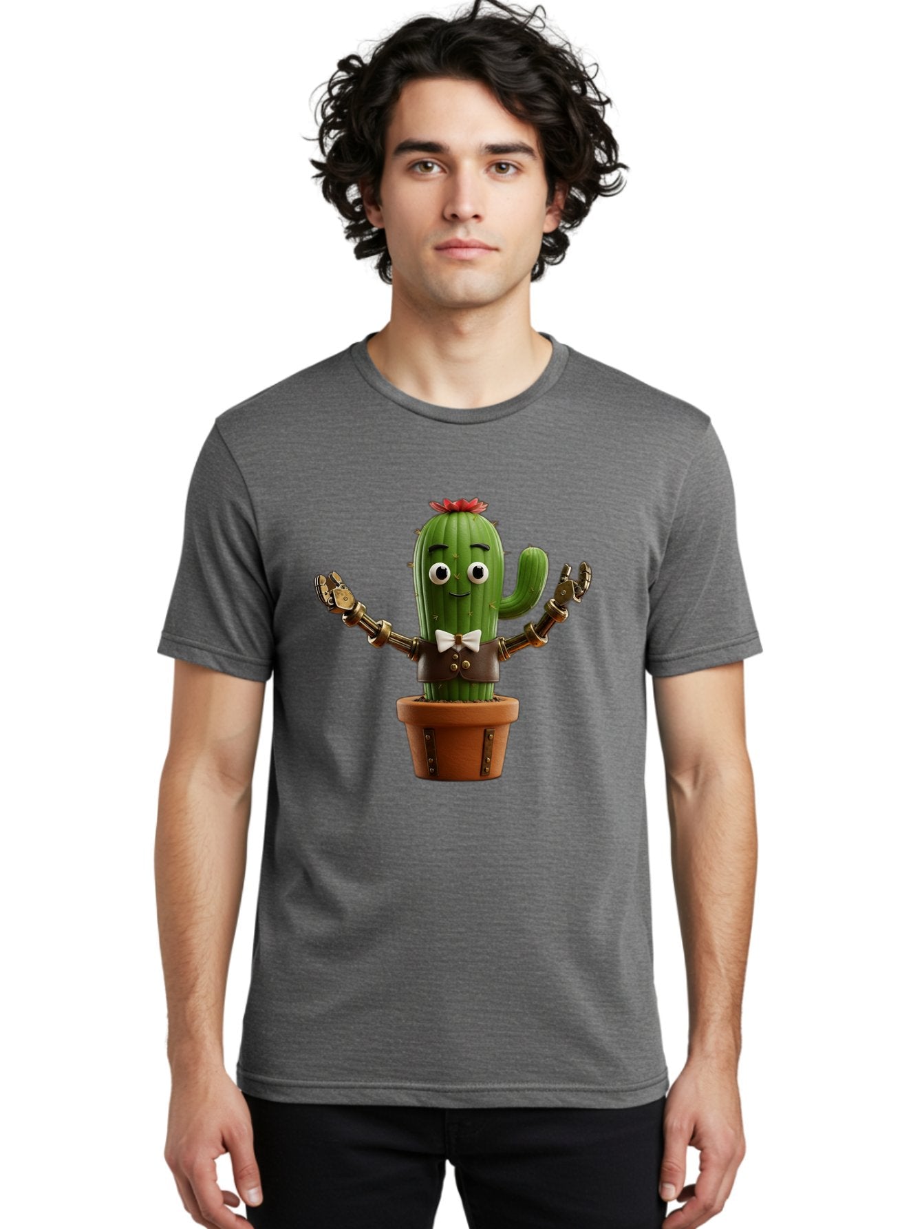Cactus-Character-2 Men'S Graphic Tee, 100% Cotton, Comfortable Casual Summer Wear, Machine Washable, Cartoon Cactus, Robotic Arms, Potted Plant, Funny Character, Cute Design, Animated Character, Cactus In Pot, Robot Cactus, Comedic Relief, Bac734 16