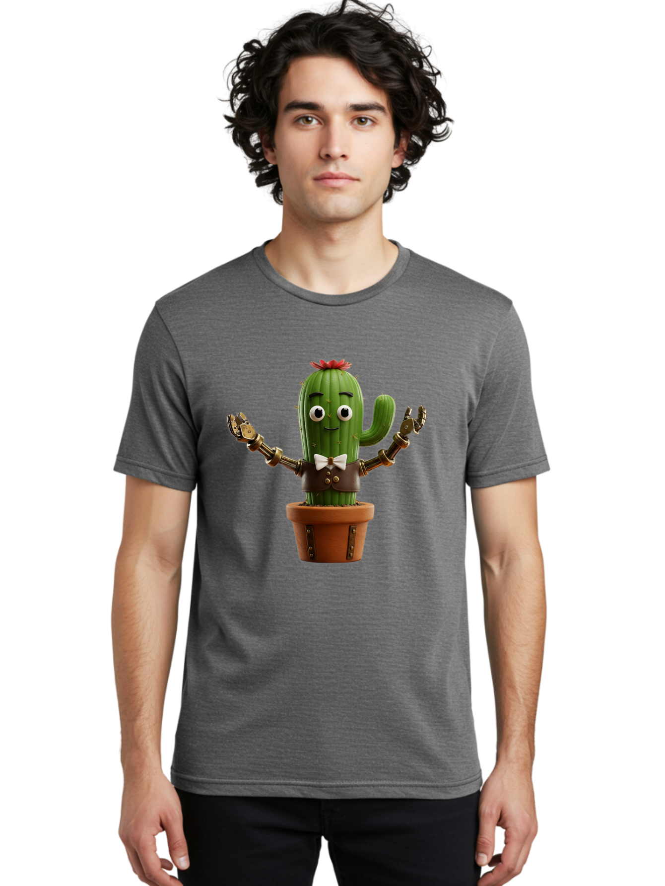 Cactus-Character-2 Men'S Graphic Tee, 100% Cotton, Comfortable Casual Summer Wear, Machine Washable, Cartoon Cactus, Robotic Arms, Potted Plant, Funny Character, Cute Design, Animated Character, Cactus In Pot, Robot Cactus, Comedic Relief, Bac734 28