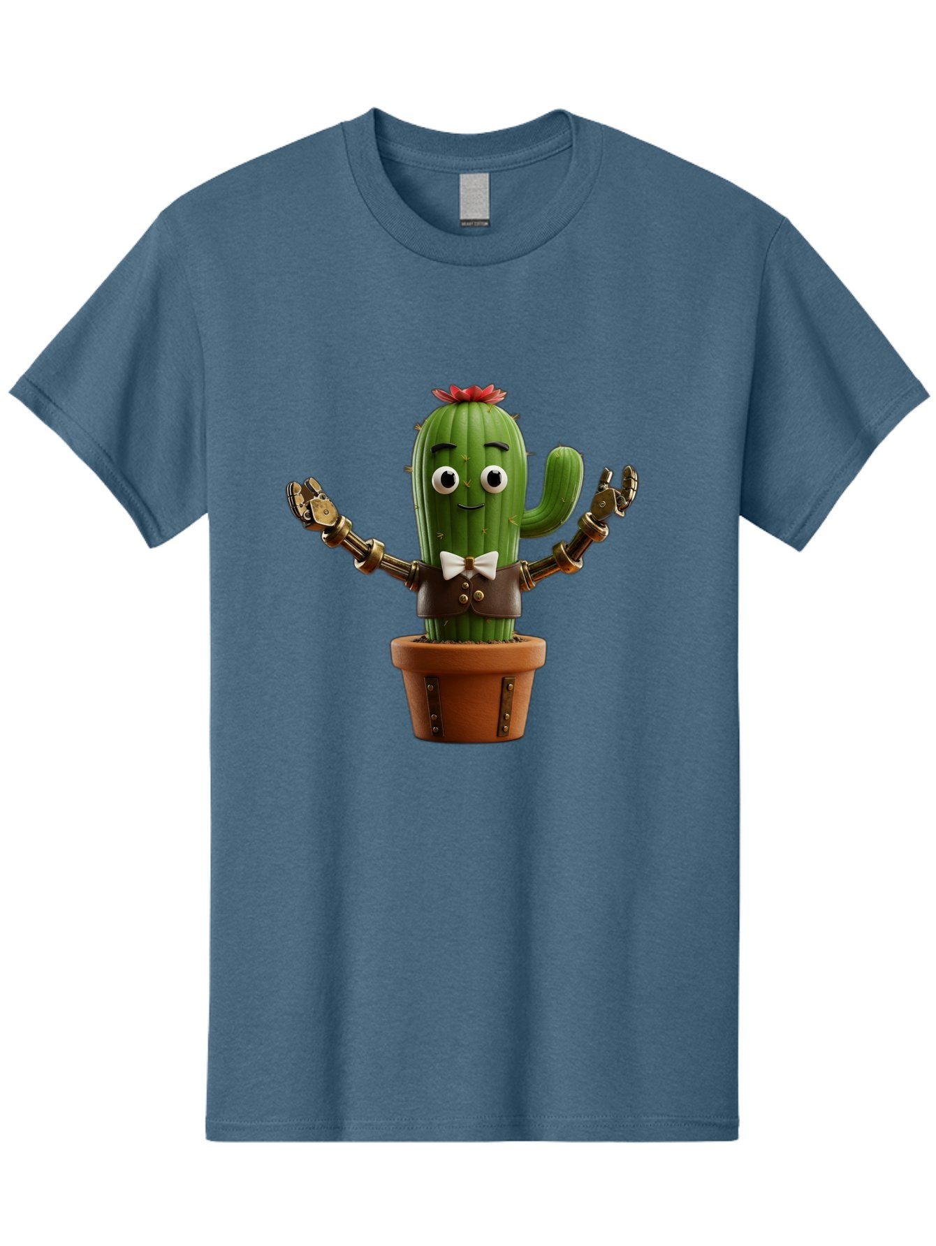 Cactus-Character-2 Men'S Graphic Tee, 100% Cotton, Comfortable Casual Summer Wear, Machine Washable, Cartoon Cactus, Robotic Arms, Potted Plant, Funny Character, Cute Design, Animated Character, Cactus In Pot, Robot Cactus, Comedic Relief, Bac734 9