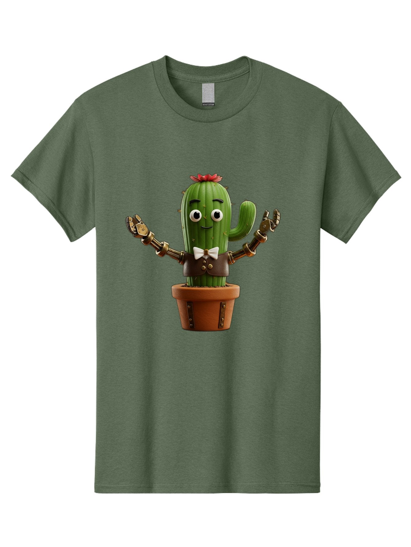 Cactus-Character-2 Men'S Graphic Tee, 100% Cotton, Comfortable Casual Summer Wear, Machine Washable, Cartoon Cactus, Robotic Arms, Potted Plant, Funny Character, Cute Design, Animated Character, Cactus In Pot, Robot Cactus, Comedic Relief, Bac734 8