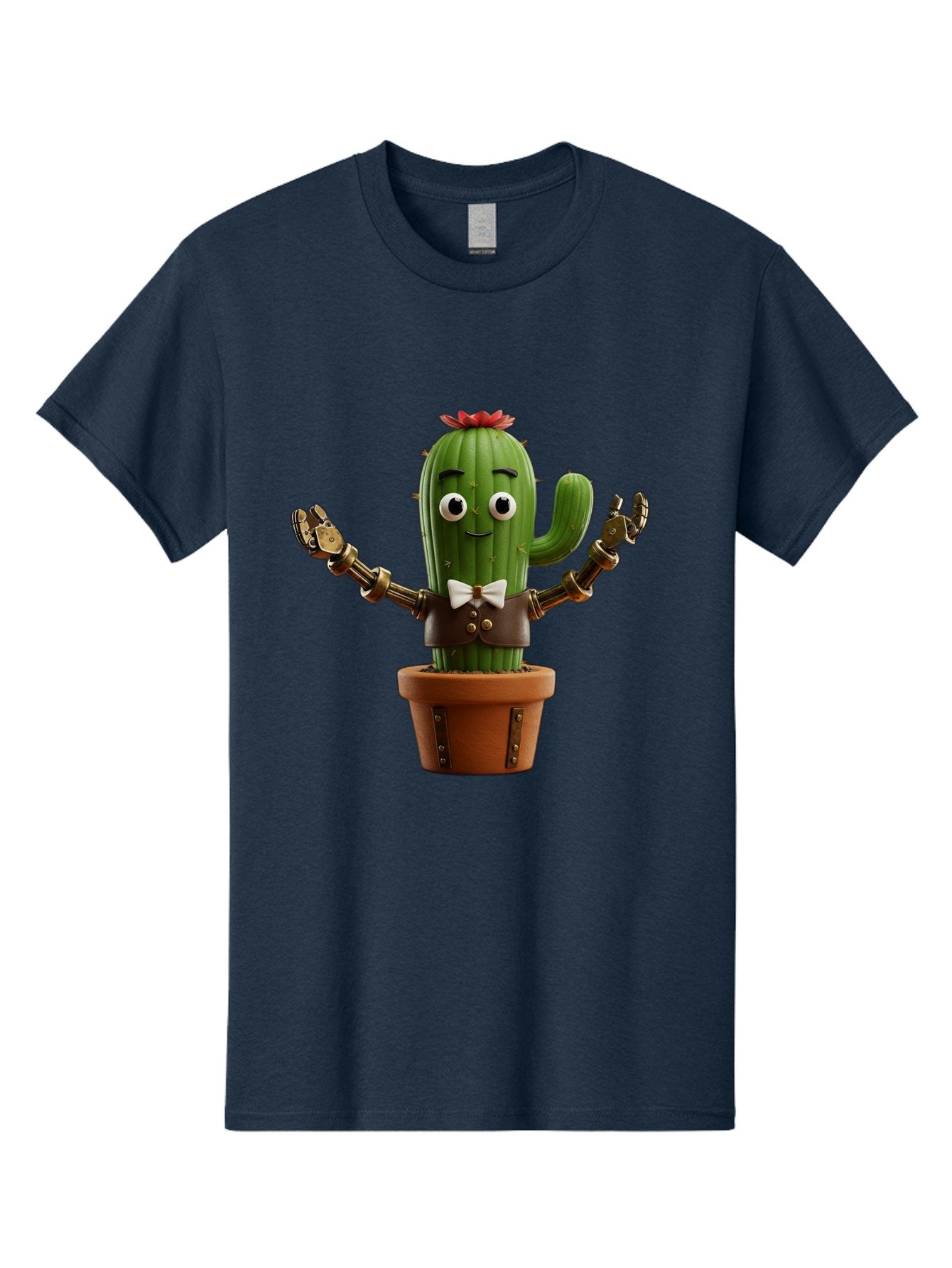 Cactus-Character-2 Men'S Graphic Tee, 100% Cotton, Comfortable Casual Summer Wear, Machine Washable, Cartoon Cactus, Robotic Arms, Potted Plant, Funny Character, Cute Design, Animated Character, Cactus In Pot, Robot Cactus, Comedic Relief, Bac734 4