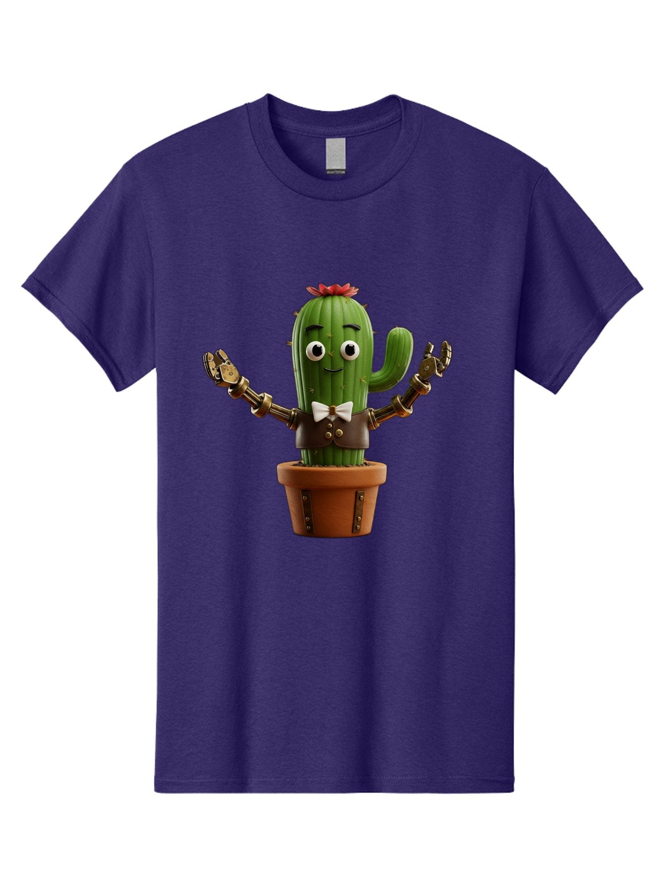 Cactus-Character-2 Men'S Graphic Tee, 100% Cotton, Comfortable Casual Summer Wear, Machine Washable, Cartoon Cactus, Robotic Arms, Potted Plant, Funny Character, Cute Design, Animated Character, Cactus In Pot, Robot Cactus, Comedic Relief, Bac734 5