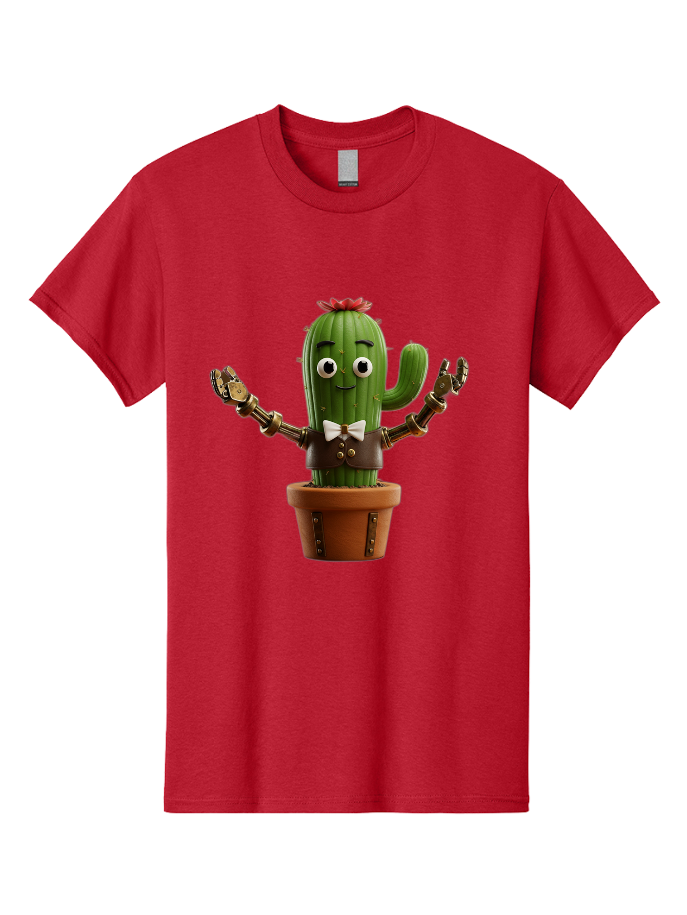 Cactus-Character-2 Men'S Graphic Tee, 100% Cotton, Comfortable Casual Summer Wear, Machine Washable, Cartoon Cactus, Robotic Arms, Potted Plant, Funny Character, Cute Design, Animated Character, Cactus In Pot, Robot Cactus, Comedic Relief, Bac734 4