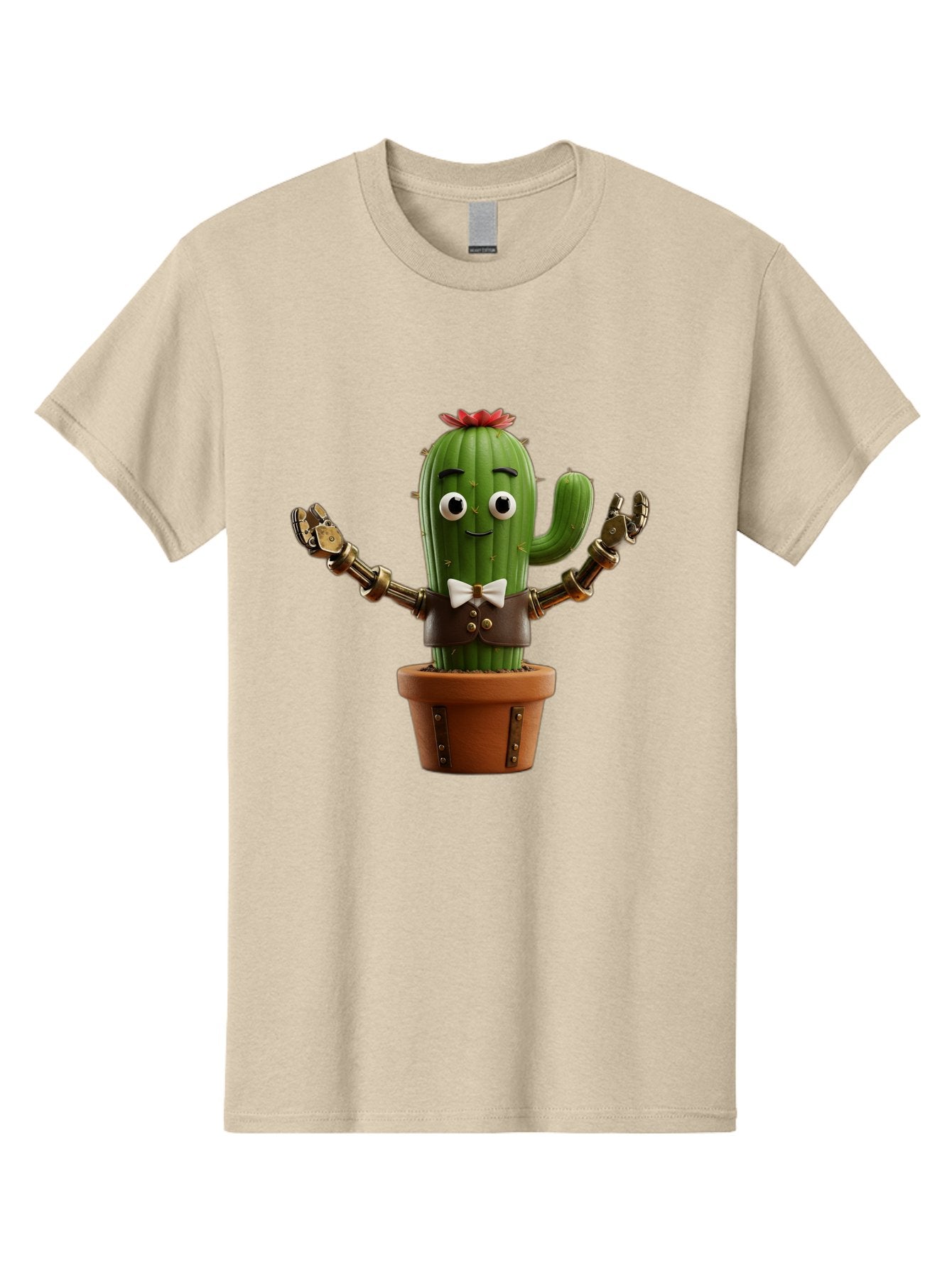 Cactus-Character-2 Men'S Graphic Tee, 100% Cotton, Comfortable Casual Summer Wear, Machine Washable, Cartoon Cactus, Robotic Arms, Potted Plant, Funny Character, Cute Design, Animated Character, Cactus In Pot, Robot Cactus, Comedic Relief, Bac734