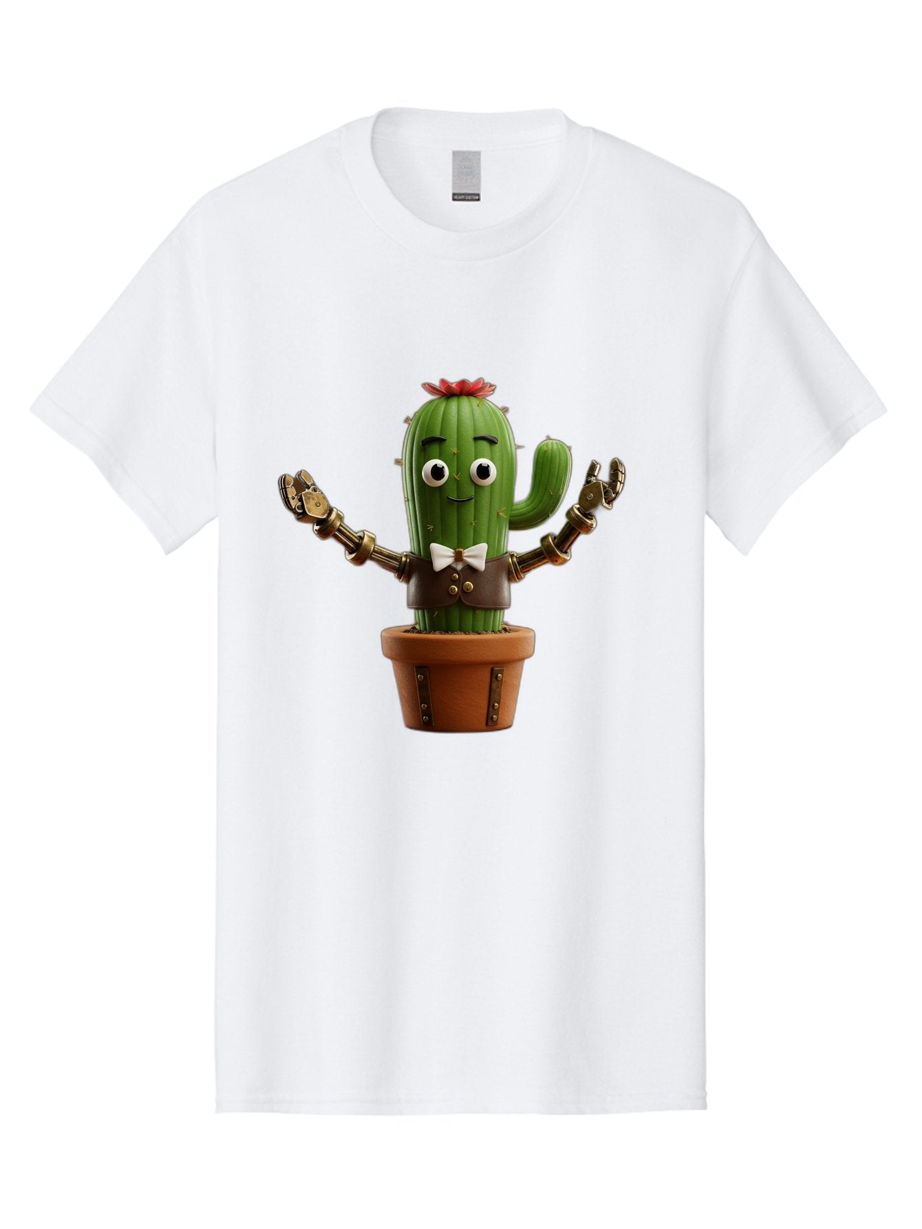 Cactus-Character-2 Men'S Graphic Tee, 100% Cotton, Comfortable Casual Summer Wear, Machine Washable, Cartoon Cactus, Robotic Arms, Potted Plant, Funny Character, Cute Design, Animated Character, Cactus In Pot, Robot Cactus, Comedic Relief, Bac734 13