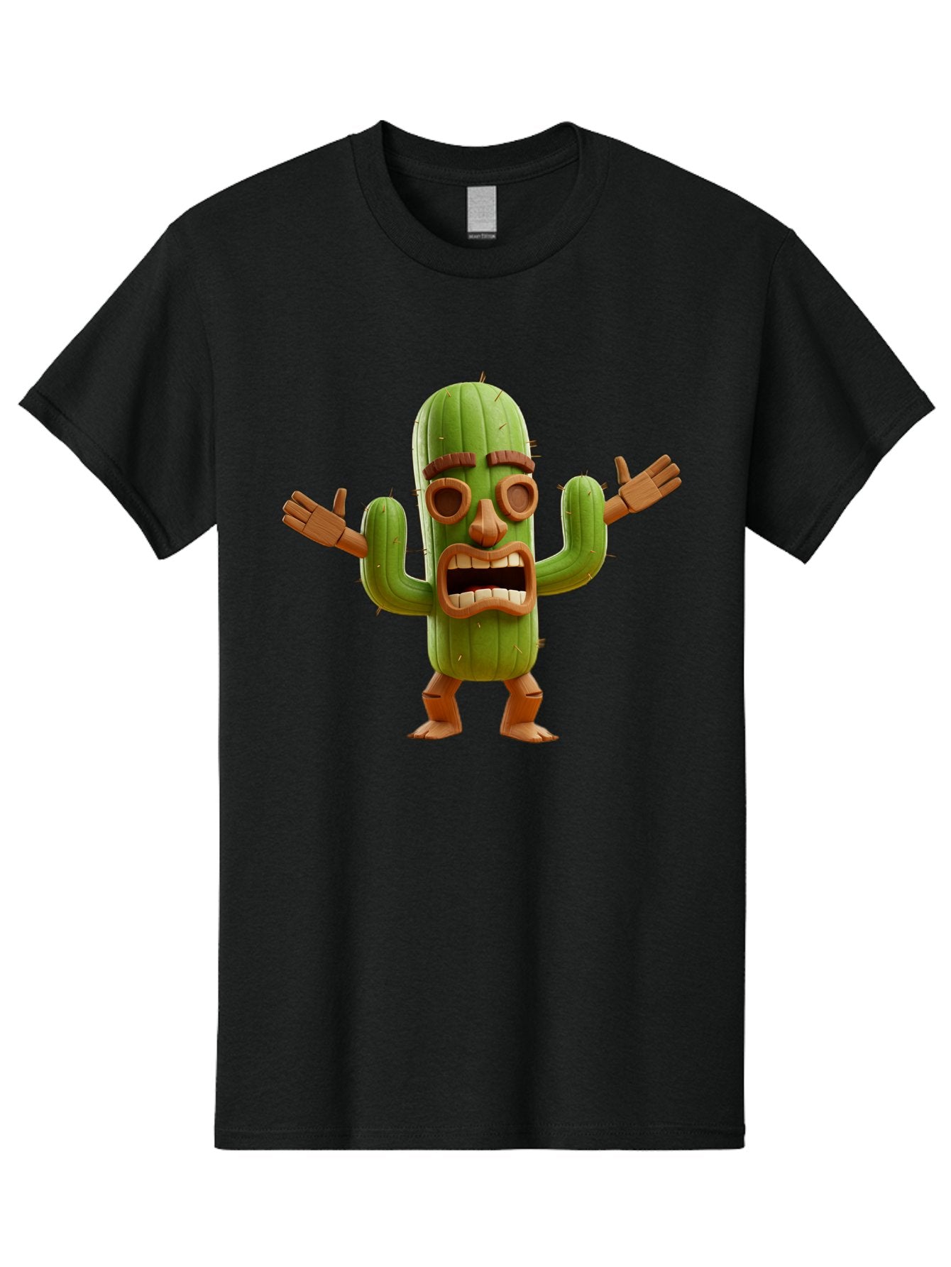 Cactus-Character-3 Men'S Graphic Tee, 100% Cotton, Comfortable Casual Summer Wear, Machine Washable, Cartoon Cactus, Character Design, Anthropomorphic Cactus, 3D Rendering, Cute Desert Plant, Comical Expression, Thumbs Up Gesture, Bac735