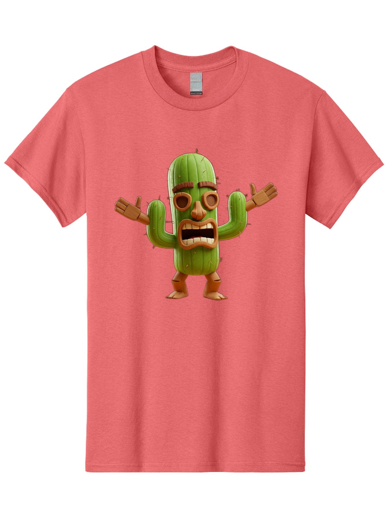 Cactus-Character-3 Men'S Graphic Tee, 100% Cotton, Comfortable Casual Summer Wear, Machine Washable, Cartoon Cactus, Character Design, Anthropomorphic Cactus, 3D Rendering, Cute Desert Plant, Comical Expression, Thumbs Up Gesture, Bac735 4