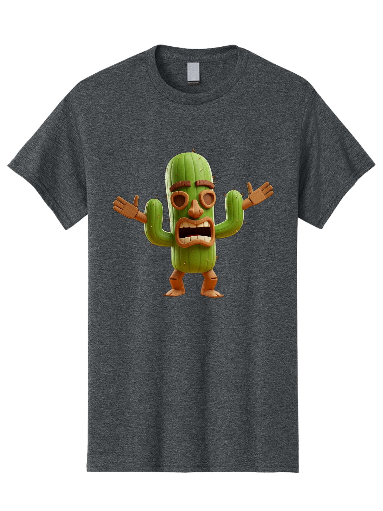 Cactus-Character-3 Men'S Graphic Tee, 100% Cotton, Comfortable Casual Summer Wear, Machine Washable, Cartoon Cactus, Character Design, Anthropomorphic Cactus, 3D Rendering, Cute Desert Plant, Comical Expression, Thumbs Up Gesture, Bac735 3