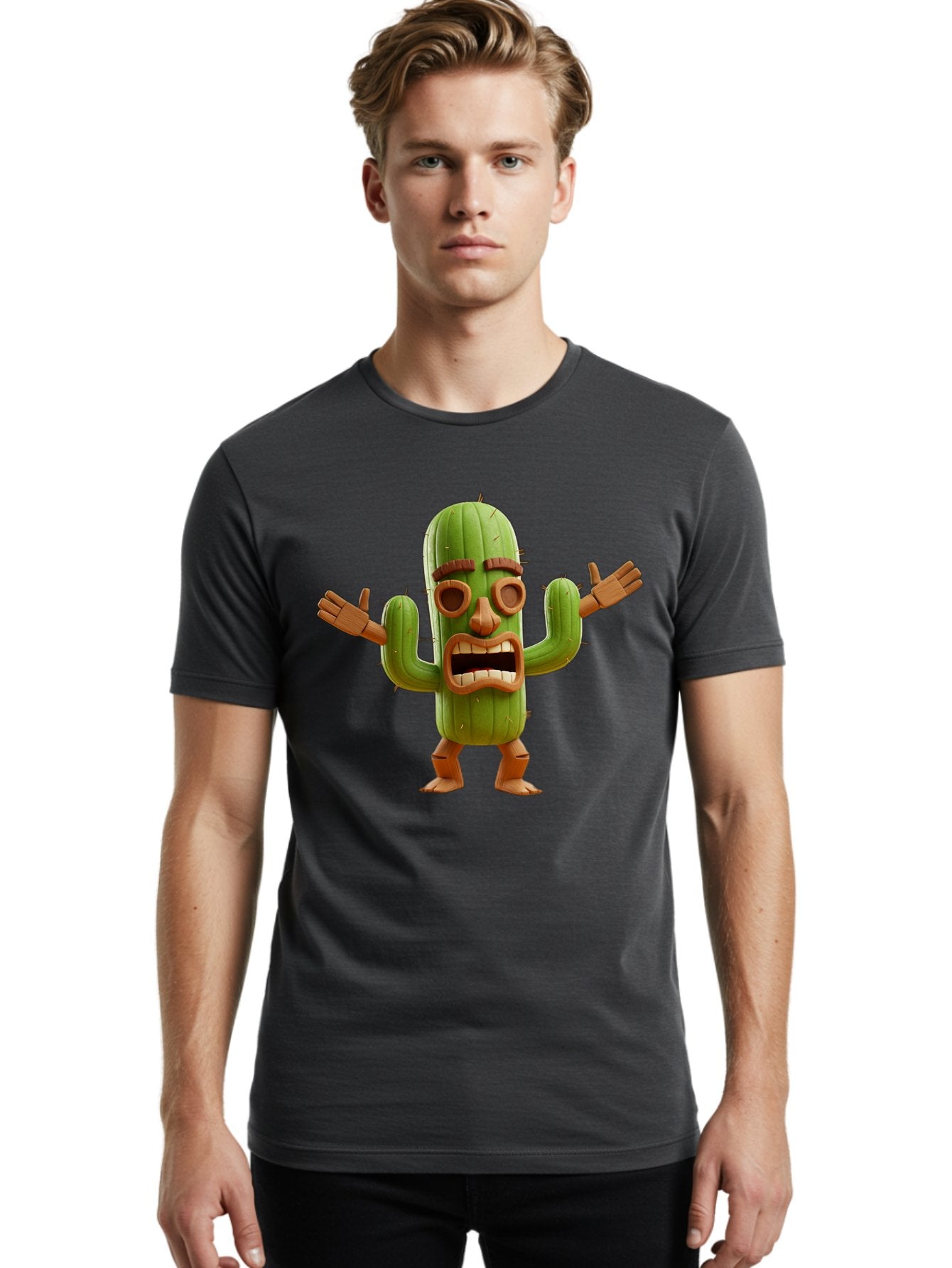 Cactus-Character-3 Men'S Graphic Tee, 100% Cotton, Comfortable Casual Summer Wear, Machine Washable, Cartoon Cactus, Character Design, Anthropomorphic Cactus, 3D Rendering, Cute Desert Plant, Comical Expression, Thumbs Up Gesture, Bac735 22