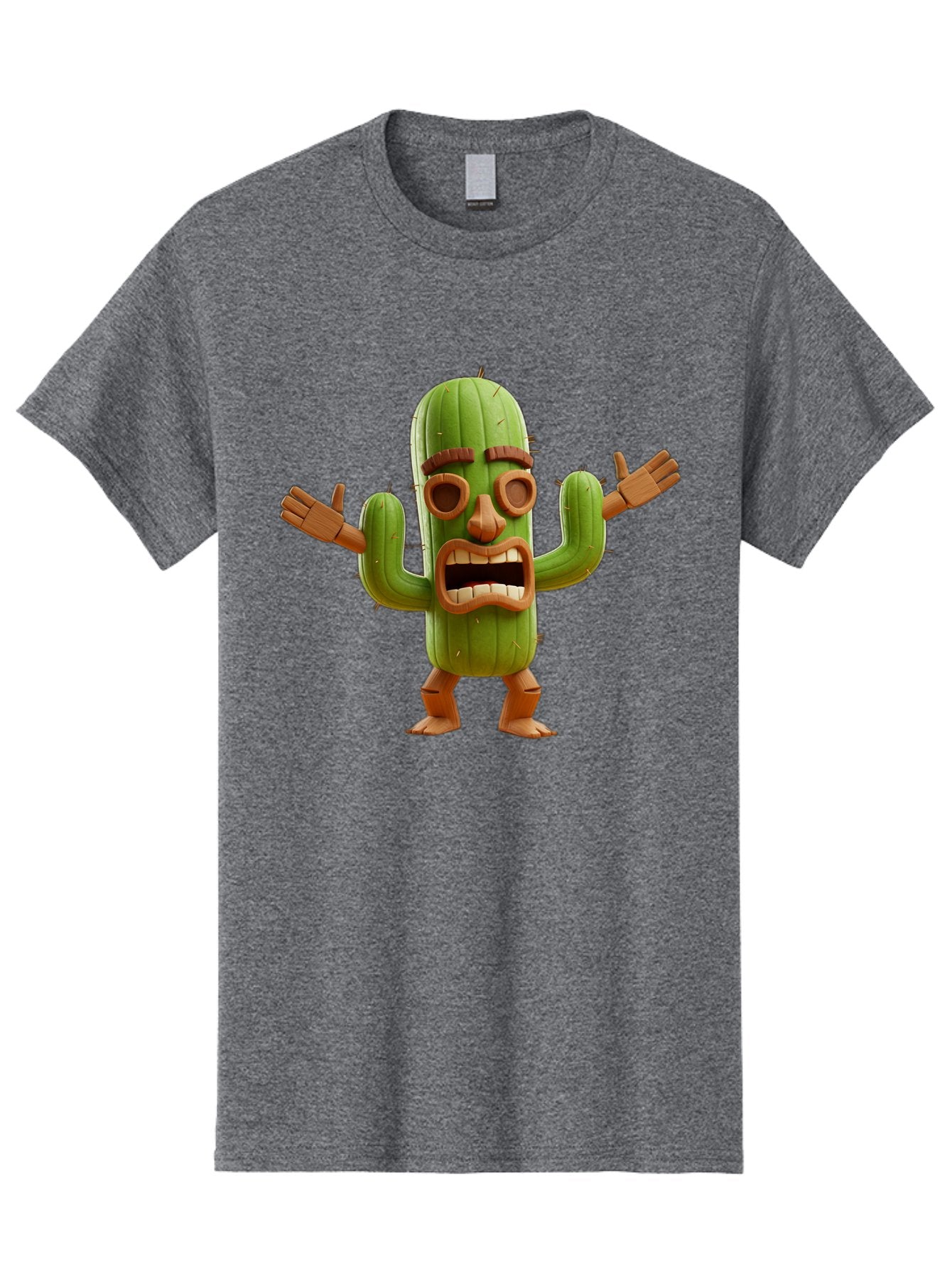 Cactus-Character-3 Men'S Graphic Tee, 100% Cotton, Comfortable Casual Summer Wear, Machine Washable, Cartoon Cactus, Character Design, Anthropomorphic Cactus, 3D Rendering, Cute Desert Plant, Comical Expression, Thumbs Up Gesture, Bac735