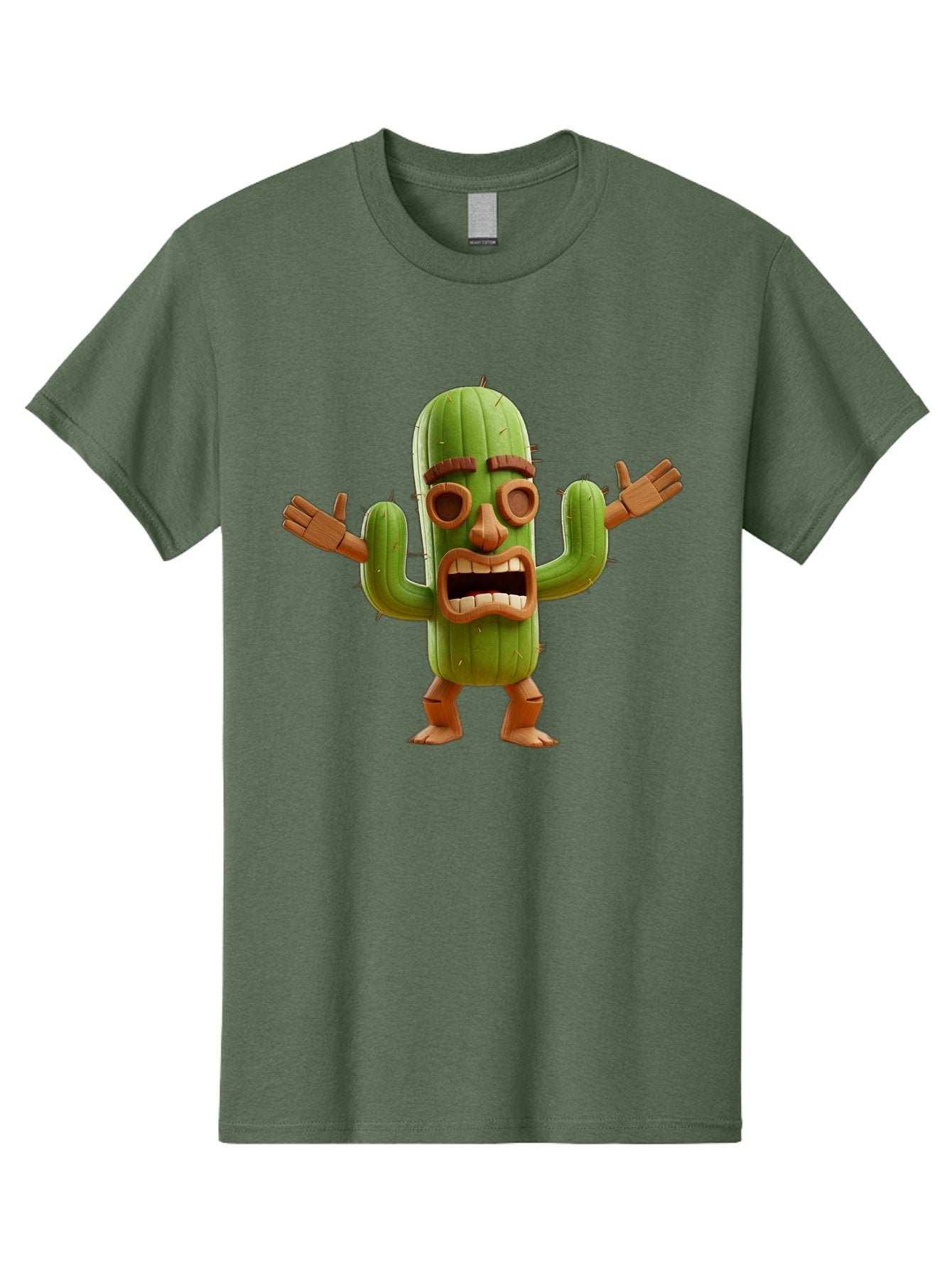 Cactus-Character-3 Men'S Graphic Tee, 100% Cotton, Comfortable Casual Summer Wear, Machine Washable, Cartoon Cactus, Character Design, Anthropomorphic Cactus, 3D Rendering, Cute Desert Plant, Comical Expression, Thumbs Up Gesture, Bac735 5