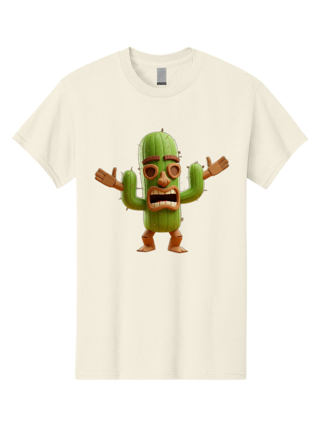 Cactus-Character-3 Men'S Graphic Tee, 100% Cotton, Comfortable Casual Summer Wear, Machine Washable, Cartoon Cactus, Character Design, Anthropomorphic Cactus, 3D Rendering, Cute Desert Plant, Comical Expression, Thumbs Up Gesture, Bac735 7