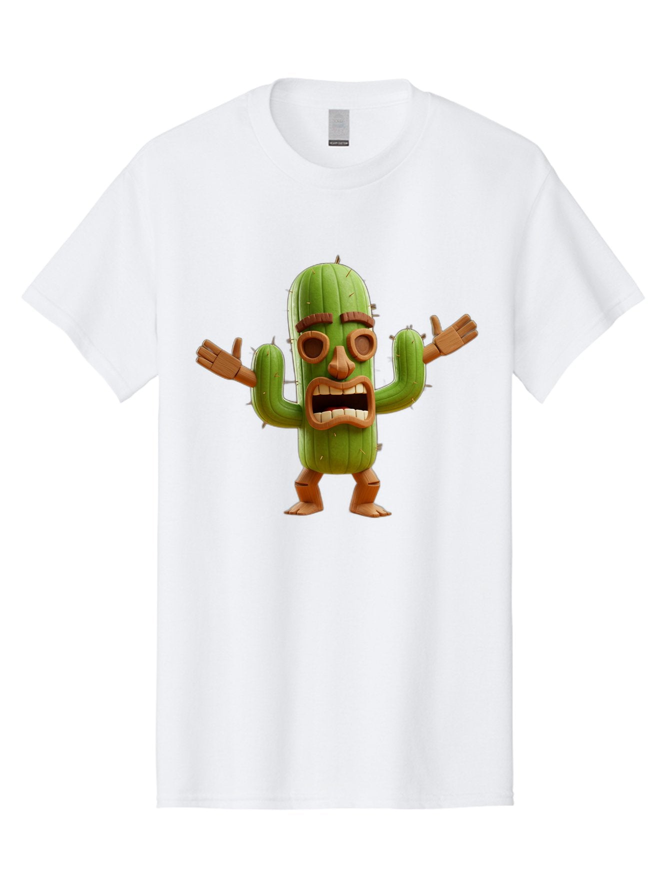 Cactus-Character-3 Men'S Graphic Tee, 100% Cotton, Comfortable Casual Summer Wear, Machine Washable, Cartoon Cactus, Character Design, Anthropomorphic Cactus, 3D Rendering, Cute Desert Plant, Comical Expression, Thumbs Up Gesture, Bac735 15