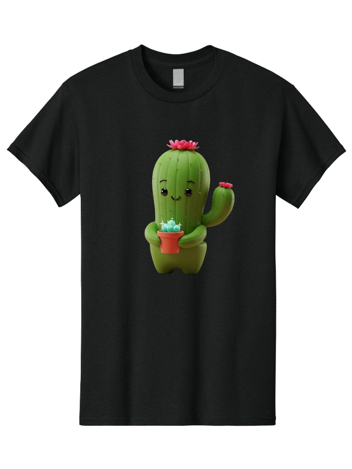 Cactus-Character Men'S Graphic Tee, 100% Cotton, Comfortable Casual Summer Wear, Machine Washable, Cartoon Cactus, Smiling Face, Holding Potted Plant, Cute Character, Green Cactus, Pink Flowers, Quirky Illustration, Fun Design, Playful Art Bac736 11
